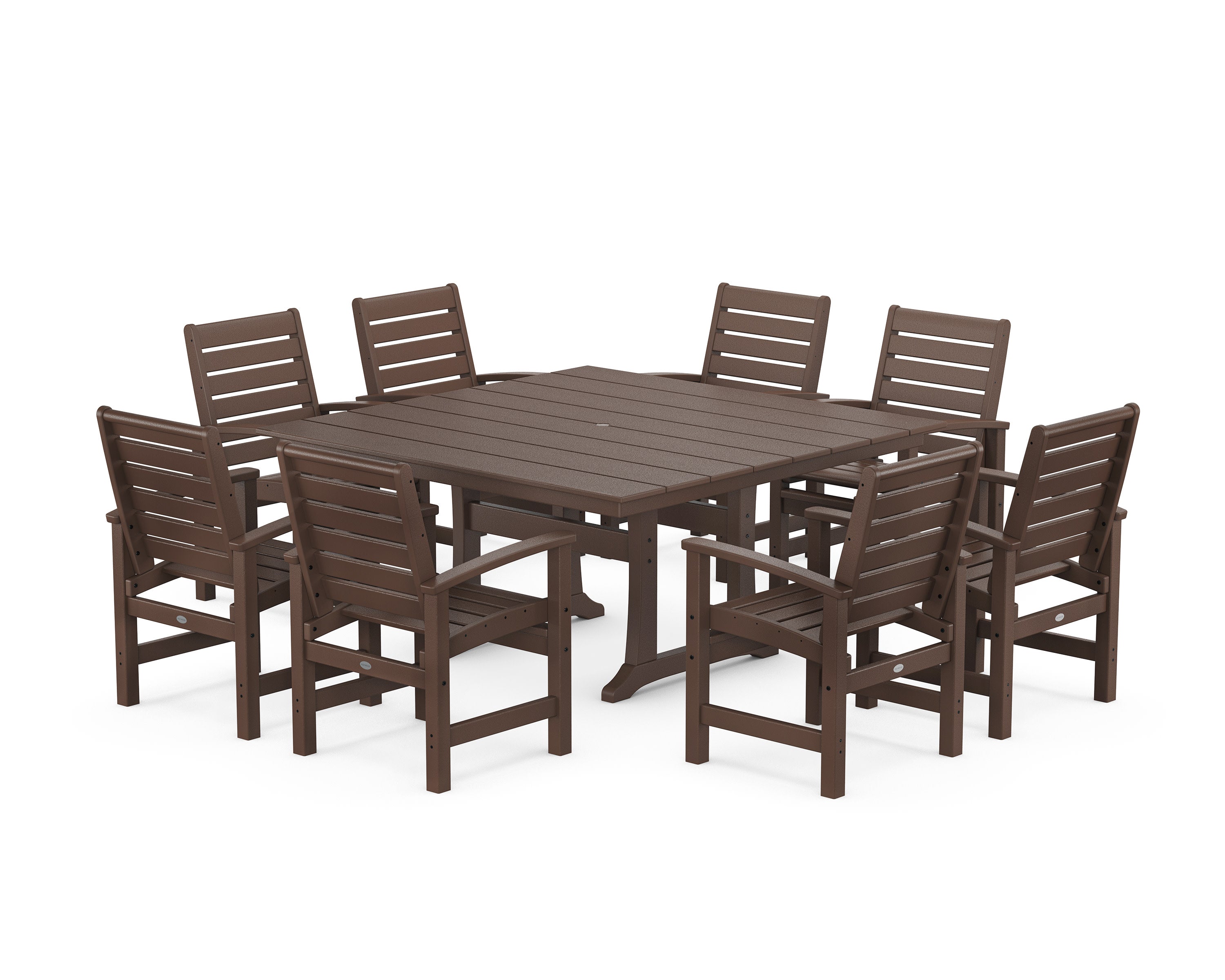 Signature 9-Piece Square Farmhouse Dining Set with Trestle Legs in Mahogany