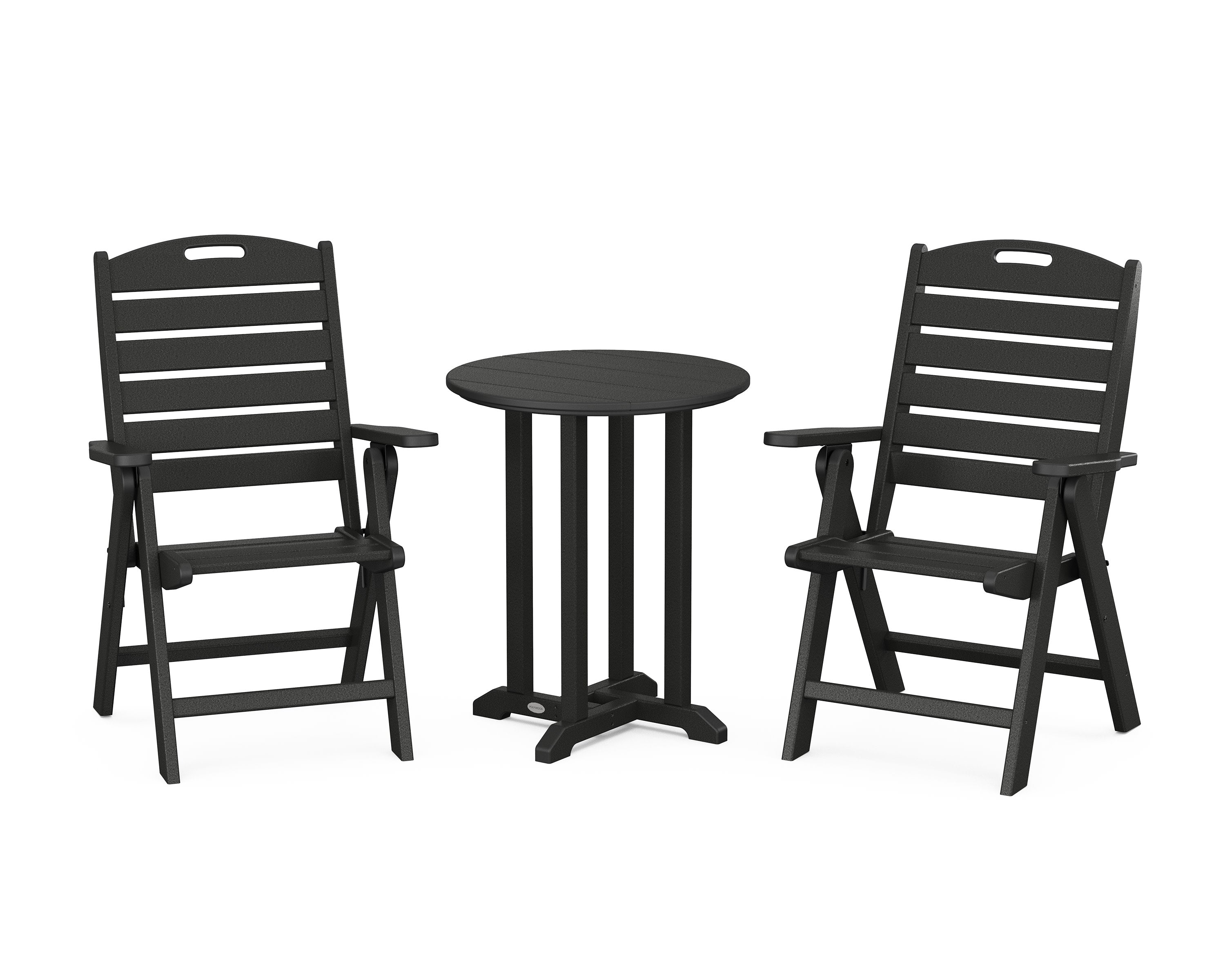 Nautical Folding Highback Chair 3-Piece Round Bistro Dining Set in Black