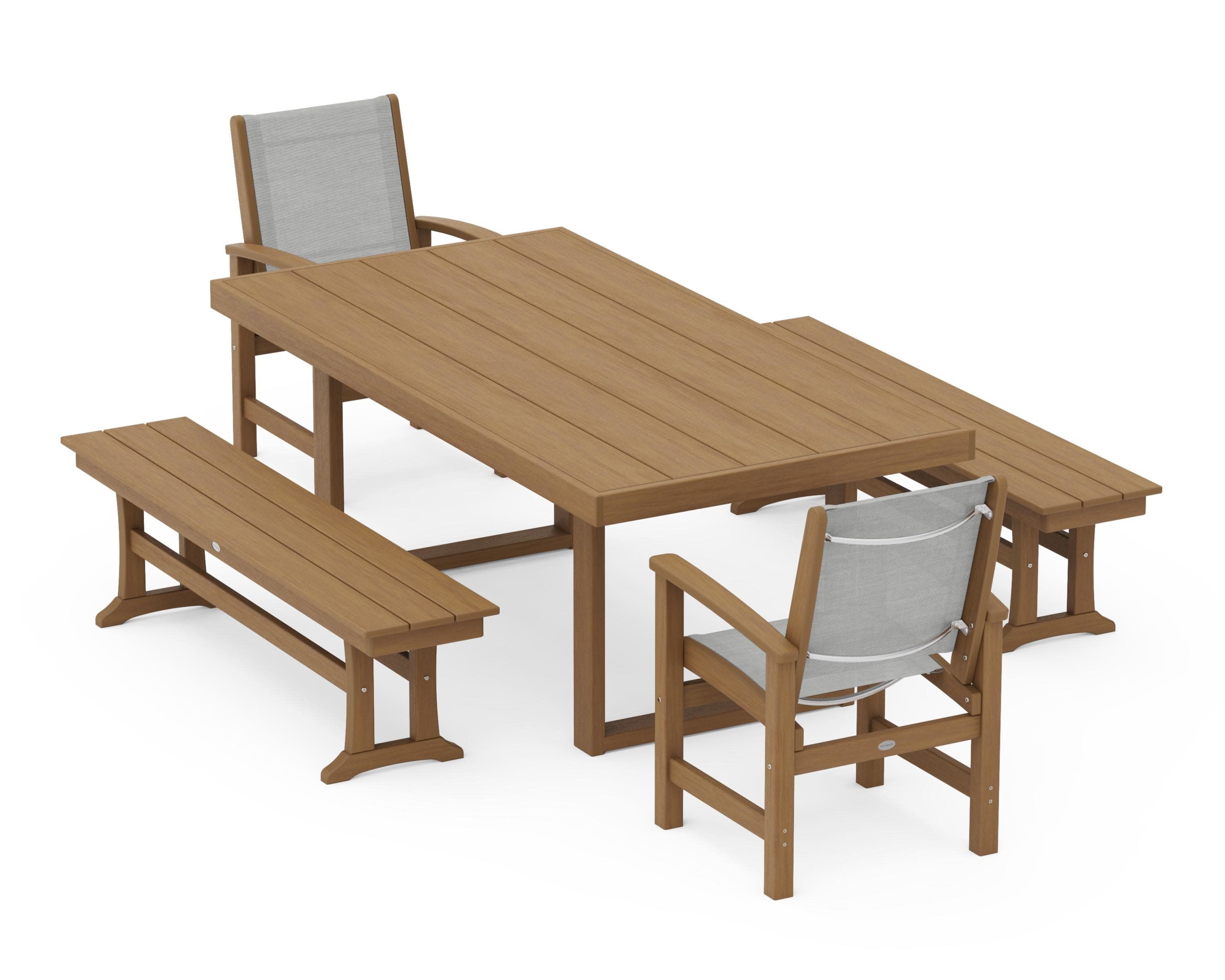 Coastal 5-Piece Dining Set with Trestle Legs in Natural / Metallic Sling