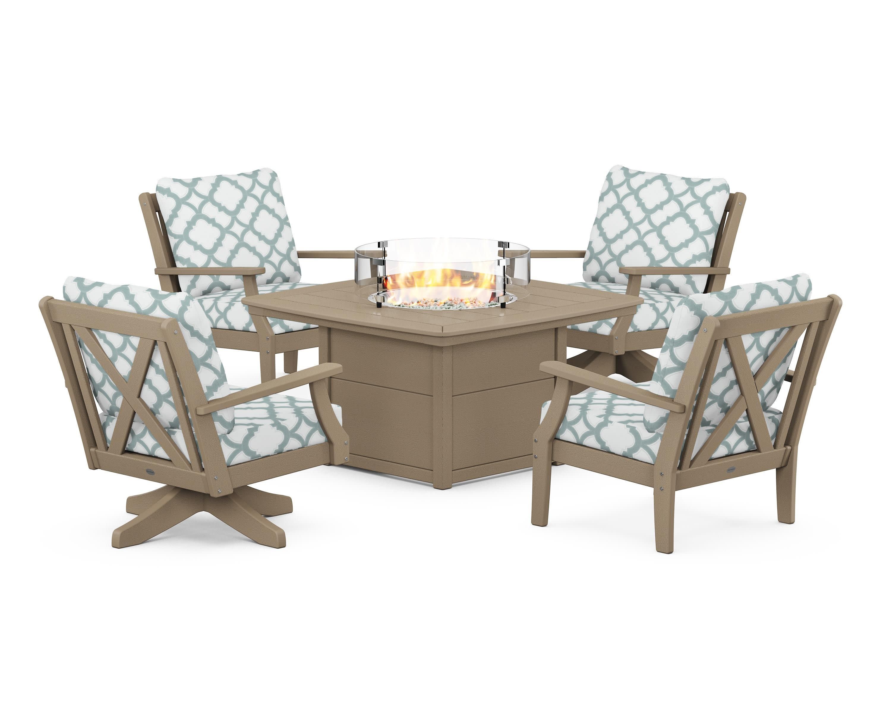 Braxton 5-Piece Deep Seating Set with Fire Table in Vintage Sahara / Trellis Glacier Spa
