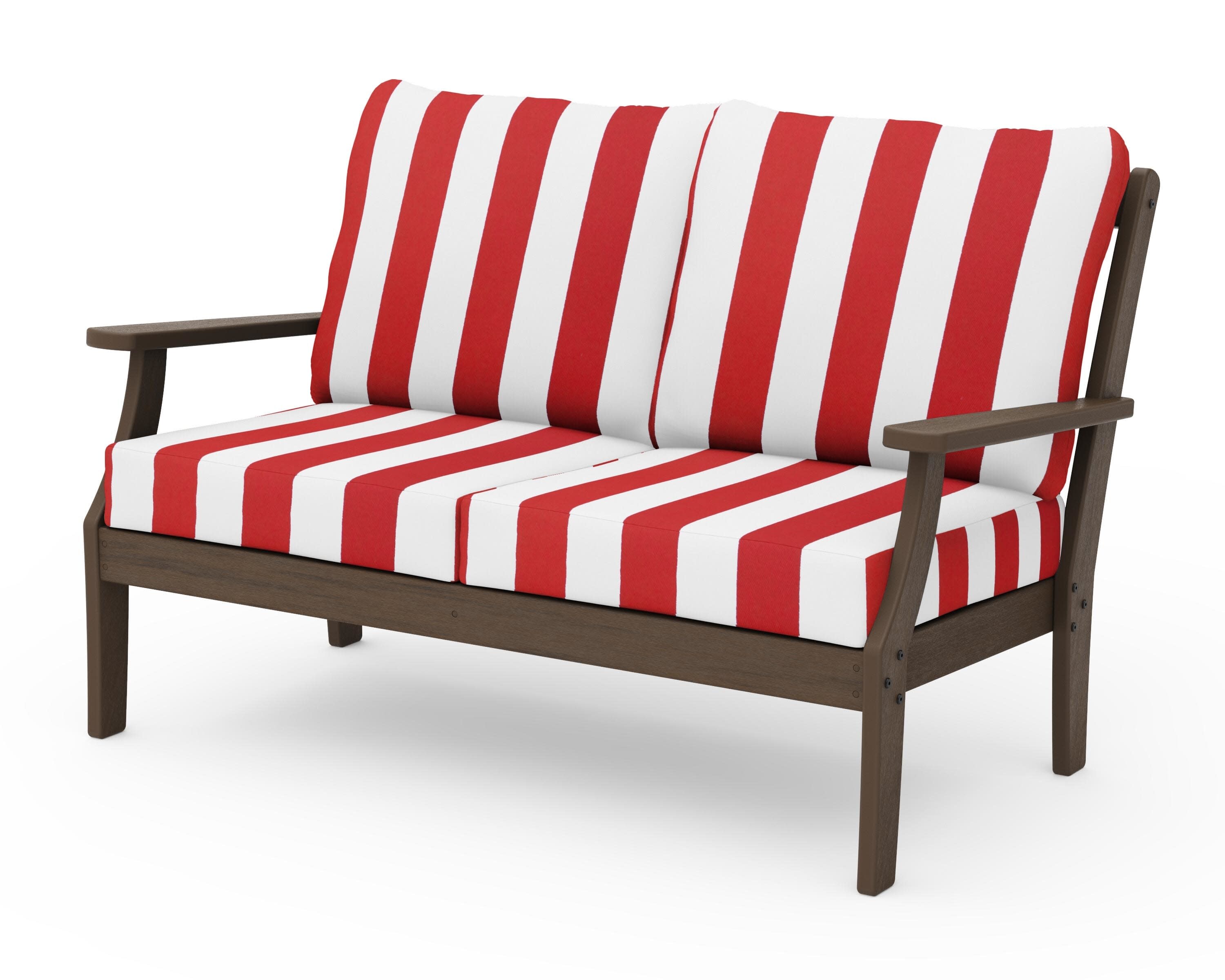 Braxton Deep Seating Loveseat in Kona / Cabana Stripe Crimson
