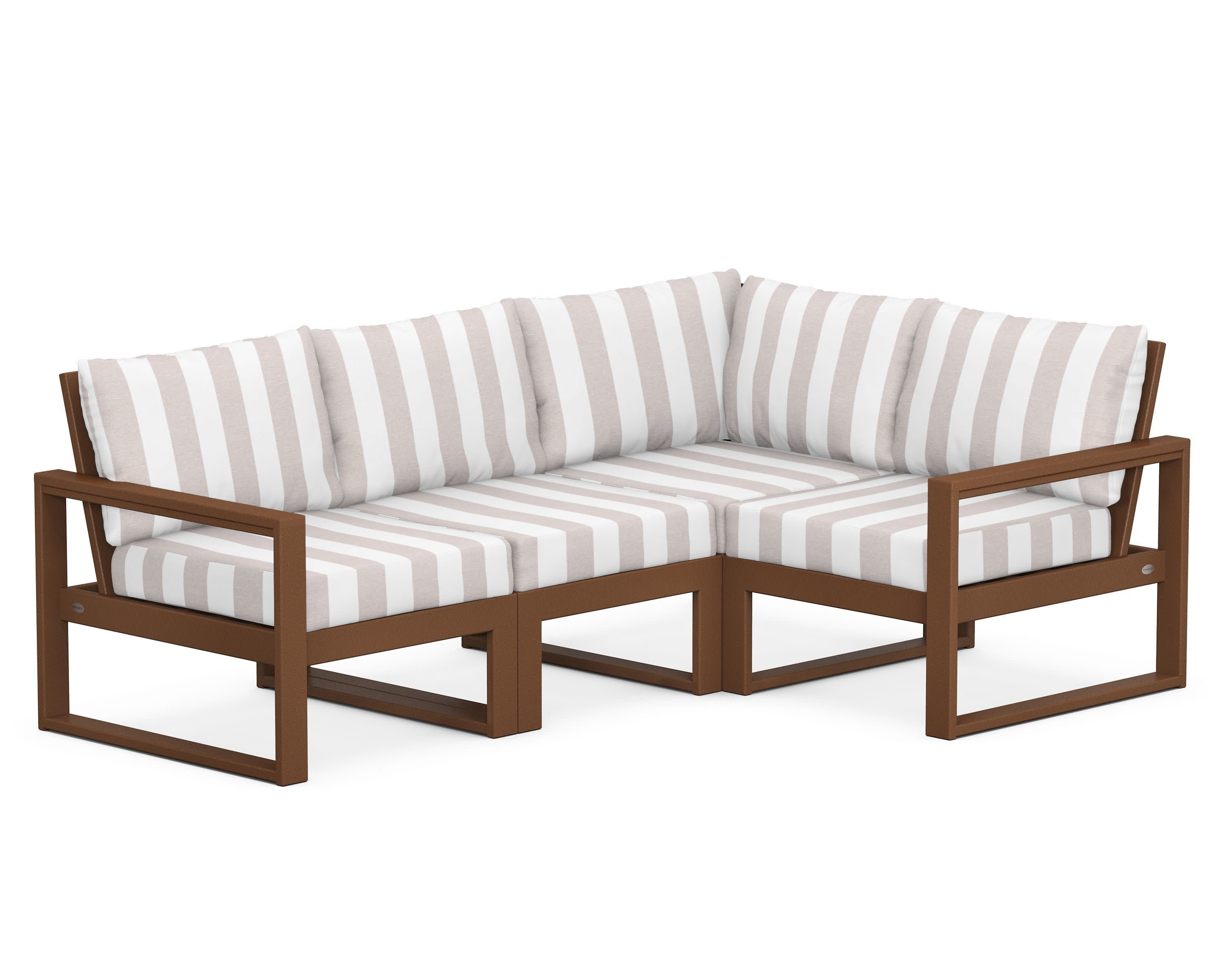 EDGE 4-Piece Modular Deep Seating Set in Teak / Cabana Stripe Dune Burlap