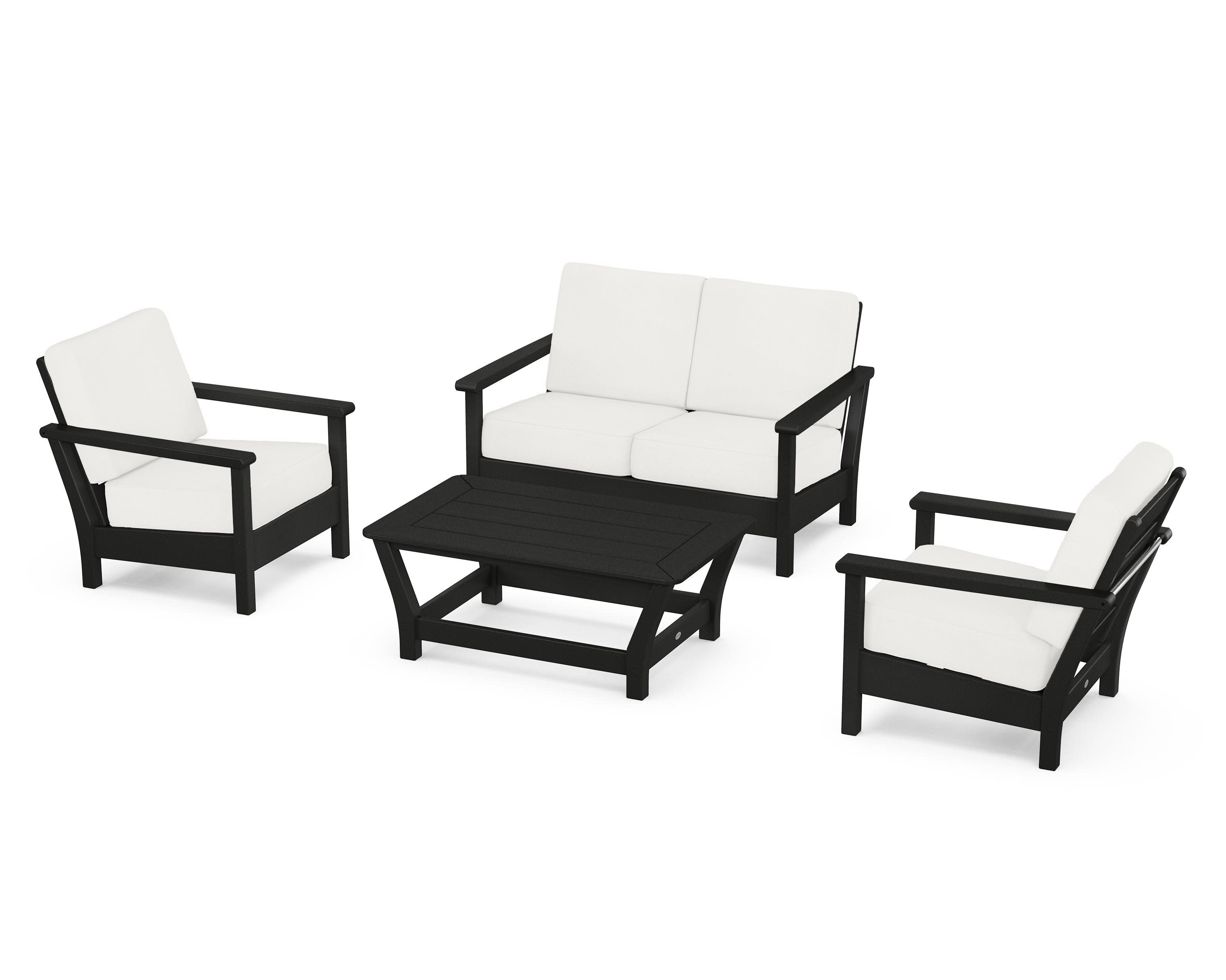 Harbour 4-Piece Deep Seating Set in Black / Natural Linen