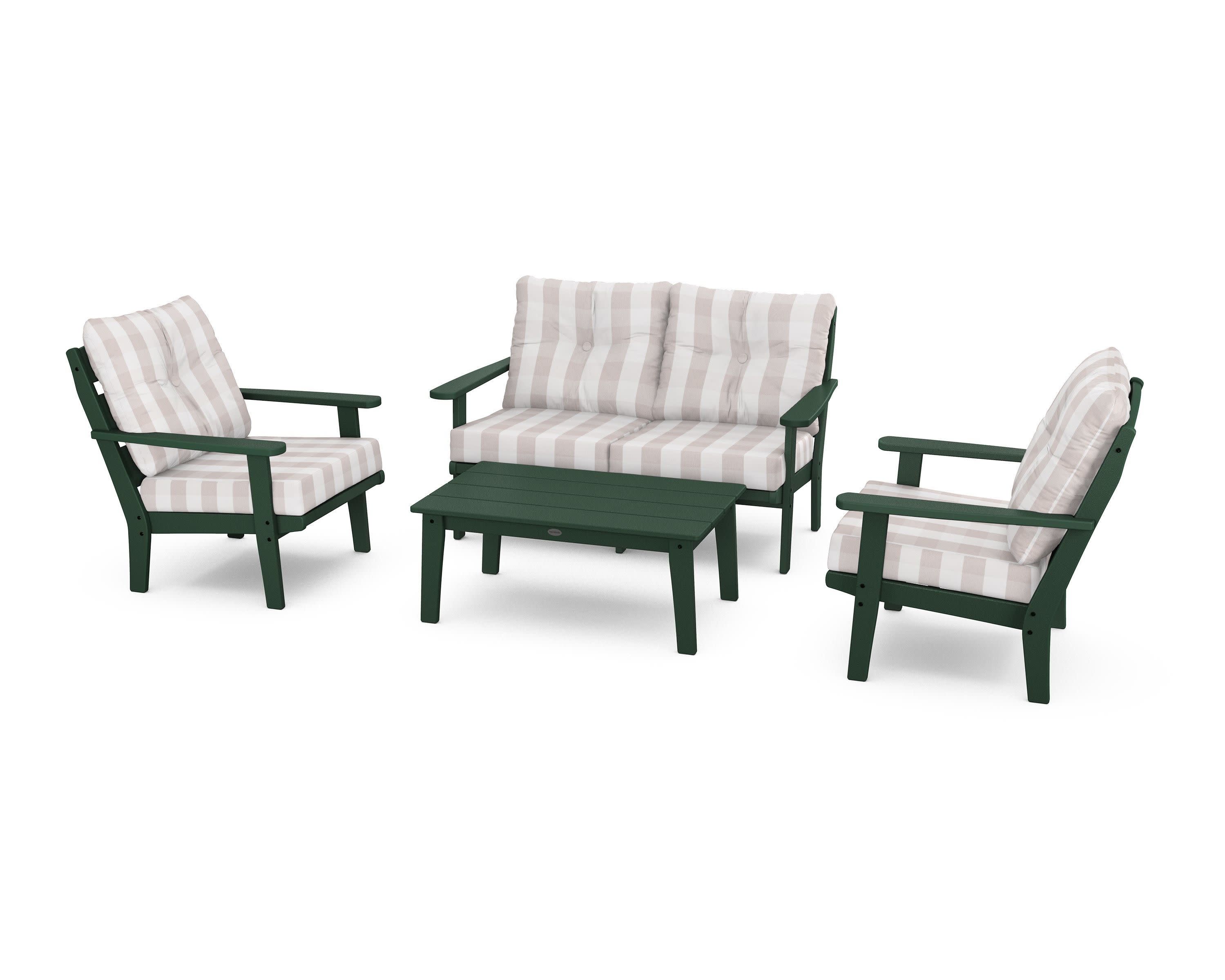 Lakeside 4-Piece Deep Seating Set in Green / Buffalo Plaid Dune Burlap