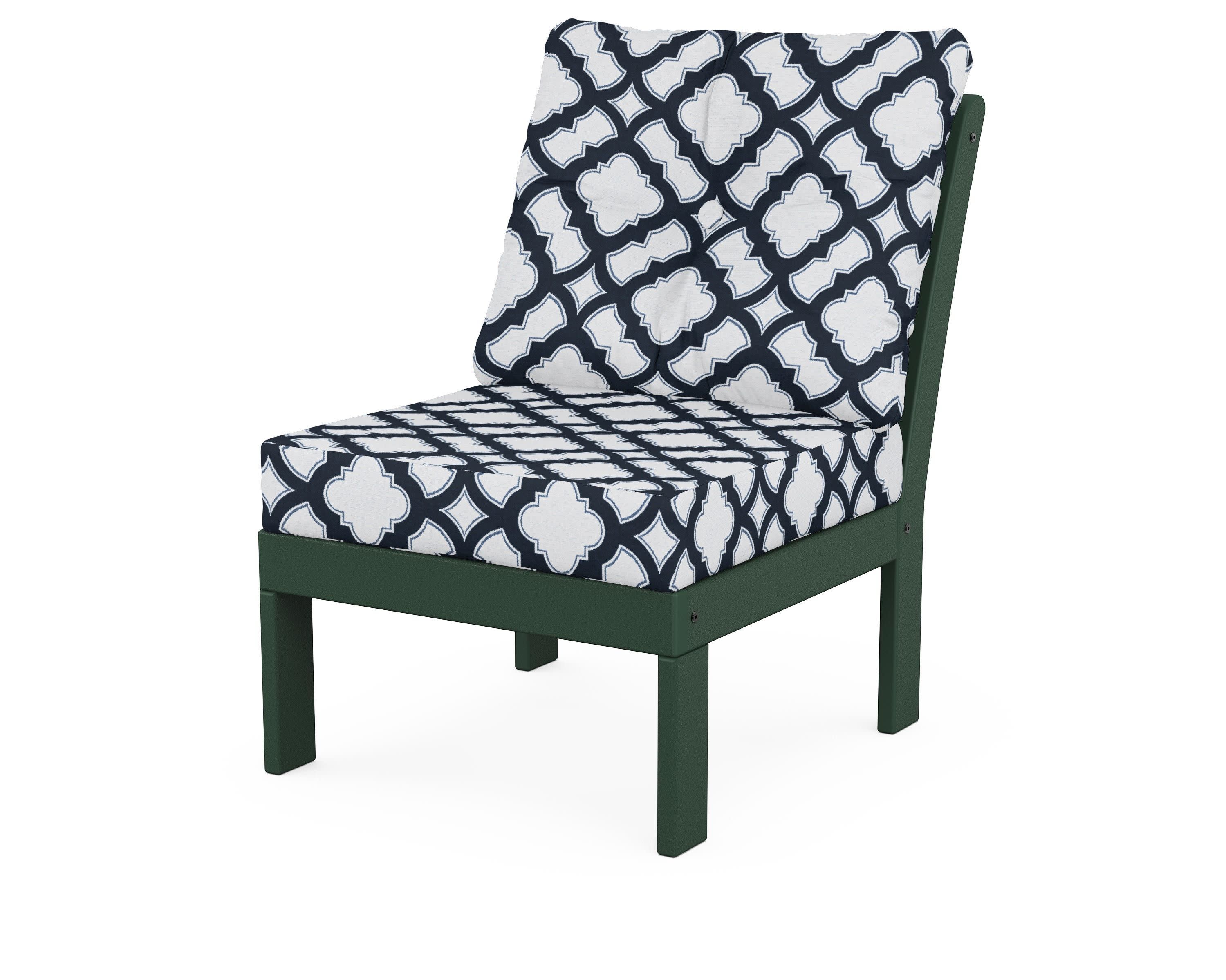 Vineyard Modular Armless Chair in Green / Trellis Marine Indigo