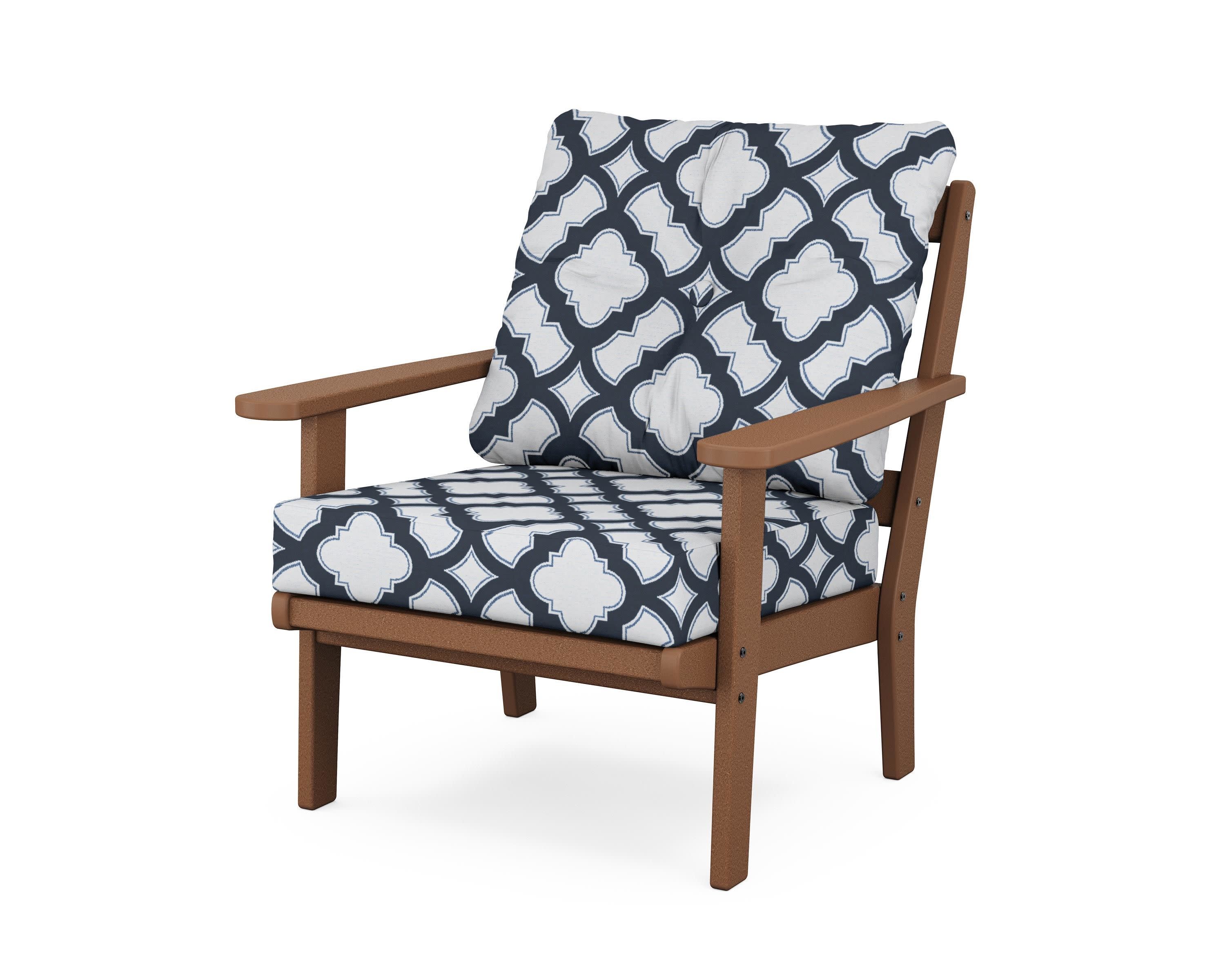 Mission Deep Seating Chair in Teak / Trellis Marine Indigo