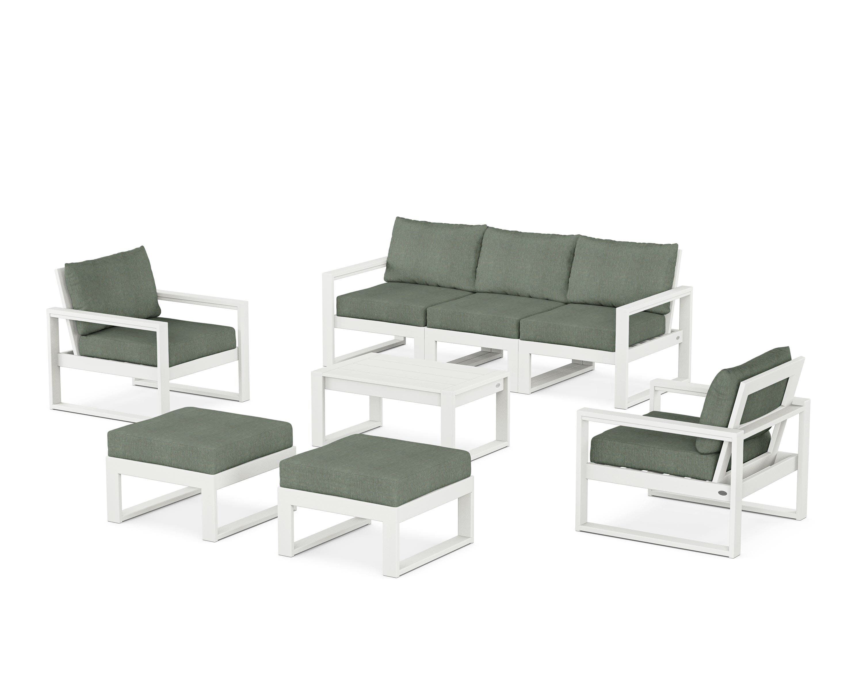 EDGE Sectional 8-Piece Lounge Sofa Set in Vintage White / Cast Sage