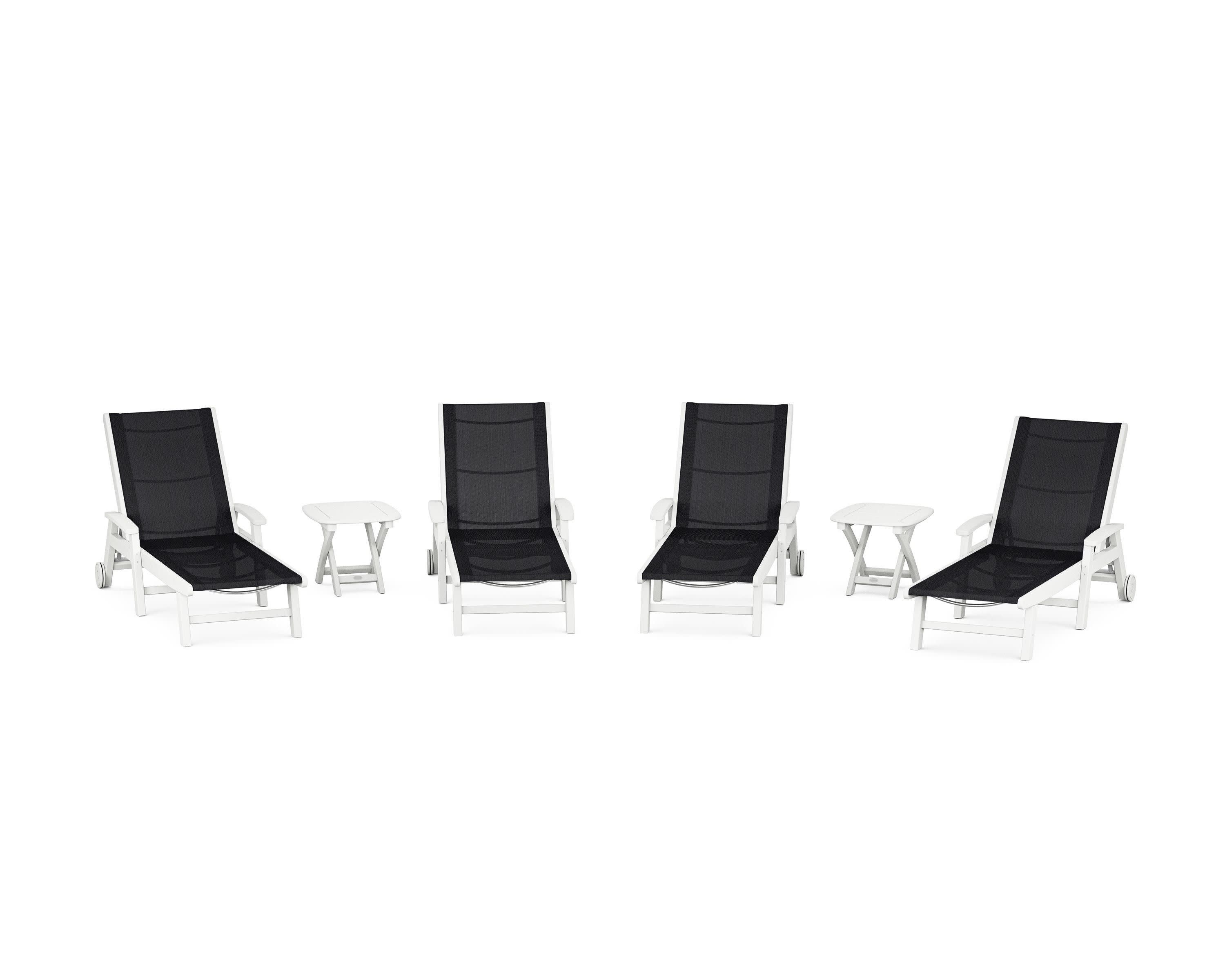 Coastal Chaise 6-Piece Set with Wheels in White / Black Sling