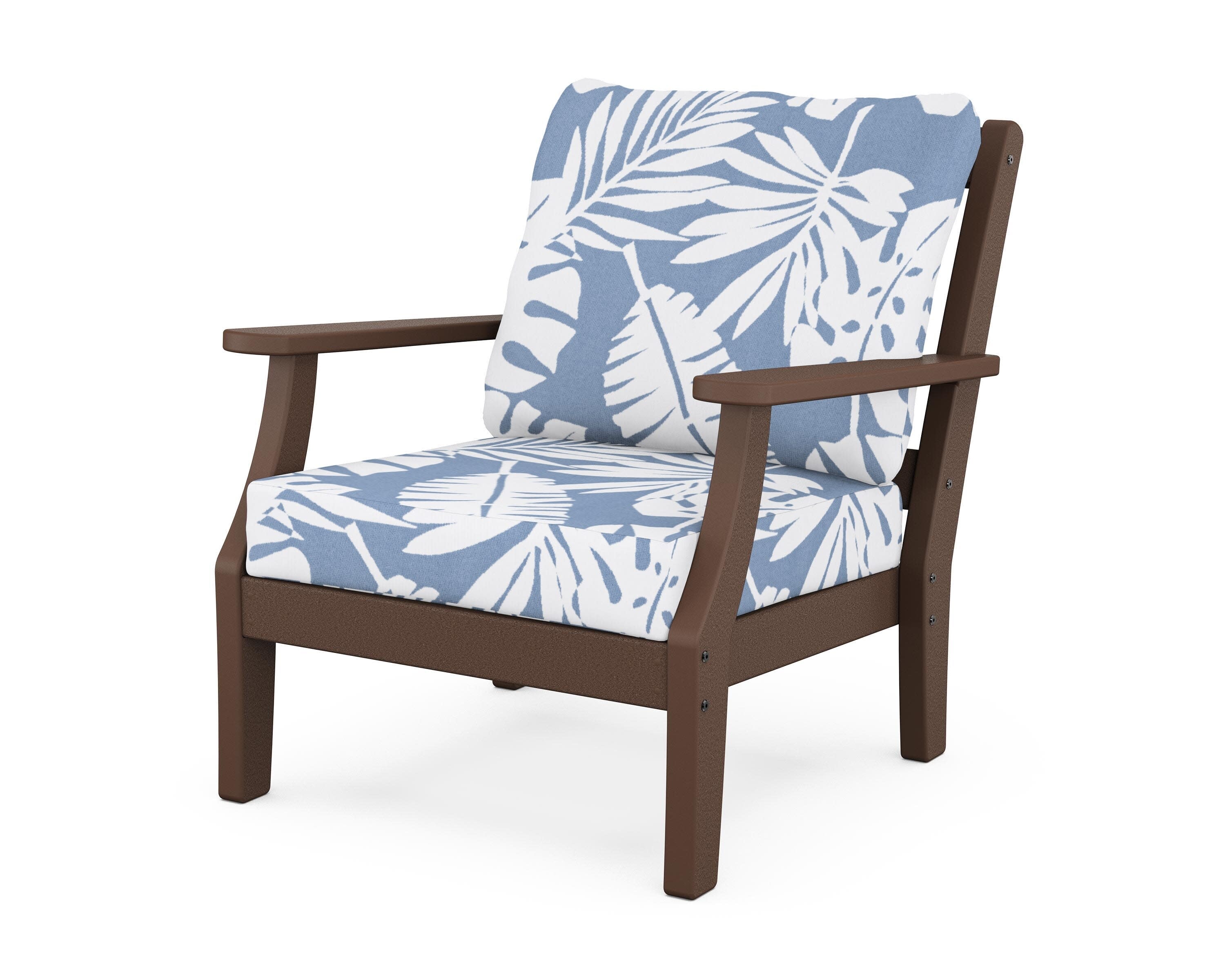 Chinoiserie Deep Seating Chair in Mahogany / Leaf Sky Blue