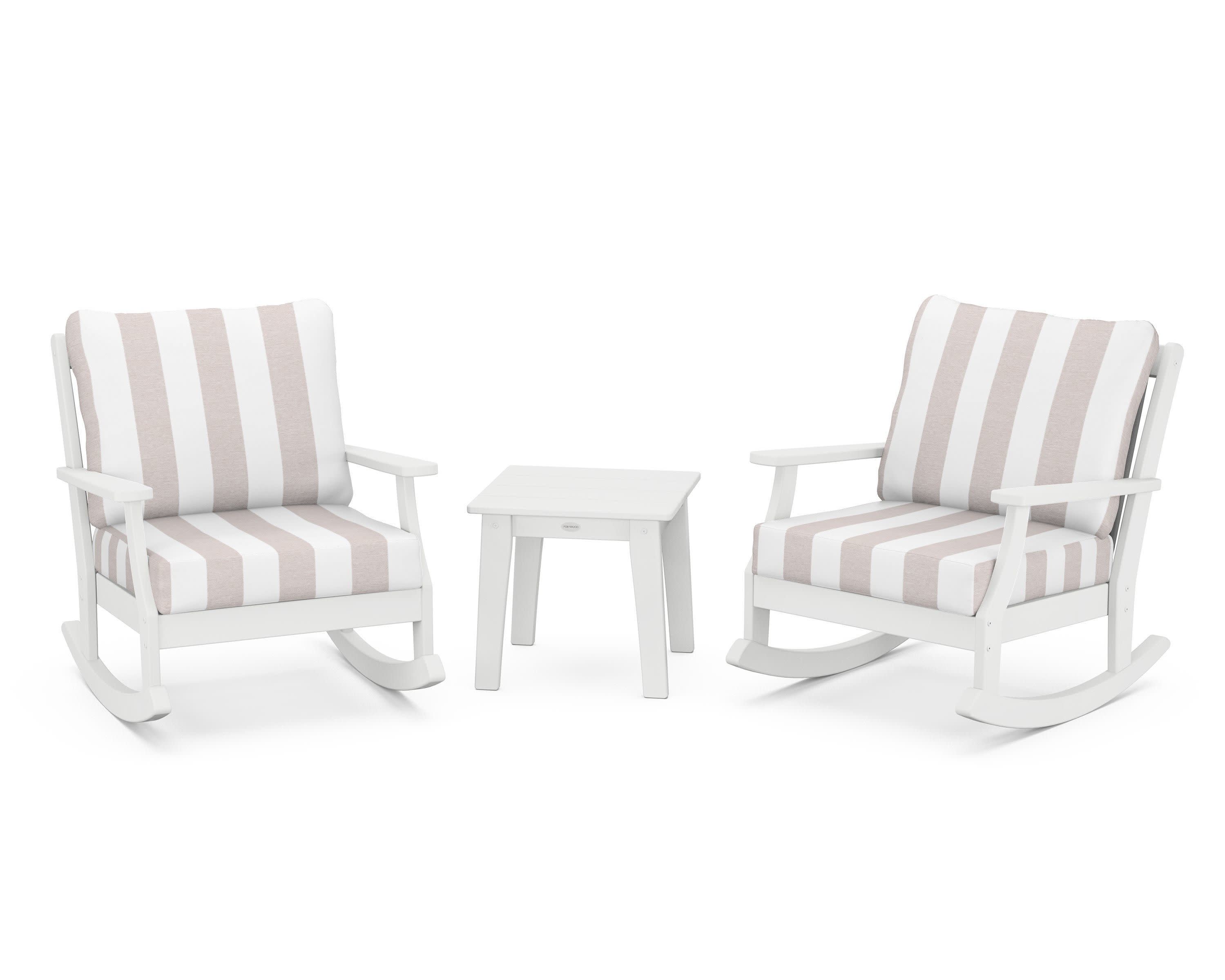 Braxton 3-Piece Deep Seating Rocker Set in White / Cabana Stripe Dune Burlap