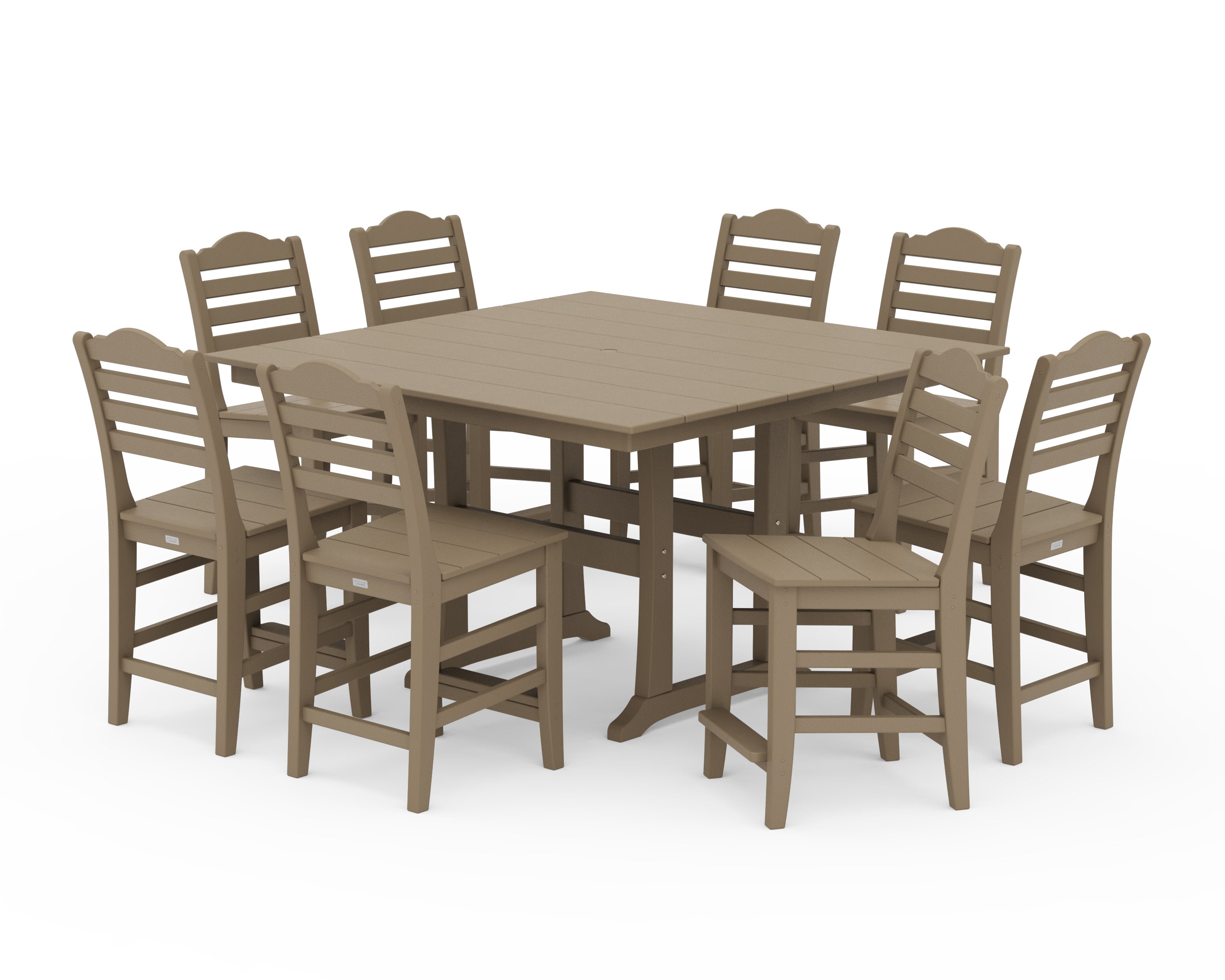 Savannah Side Chair 9-Piece Square Farmhouse Counter Set with Trestle Legs in Vintage Sahara