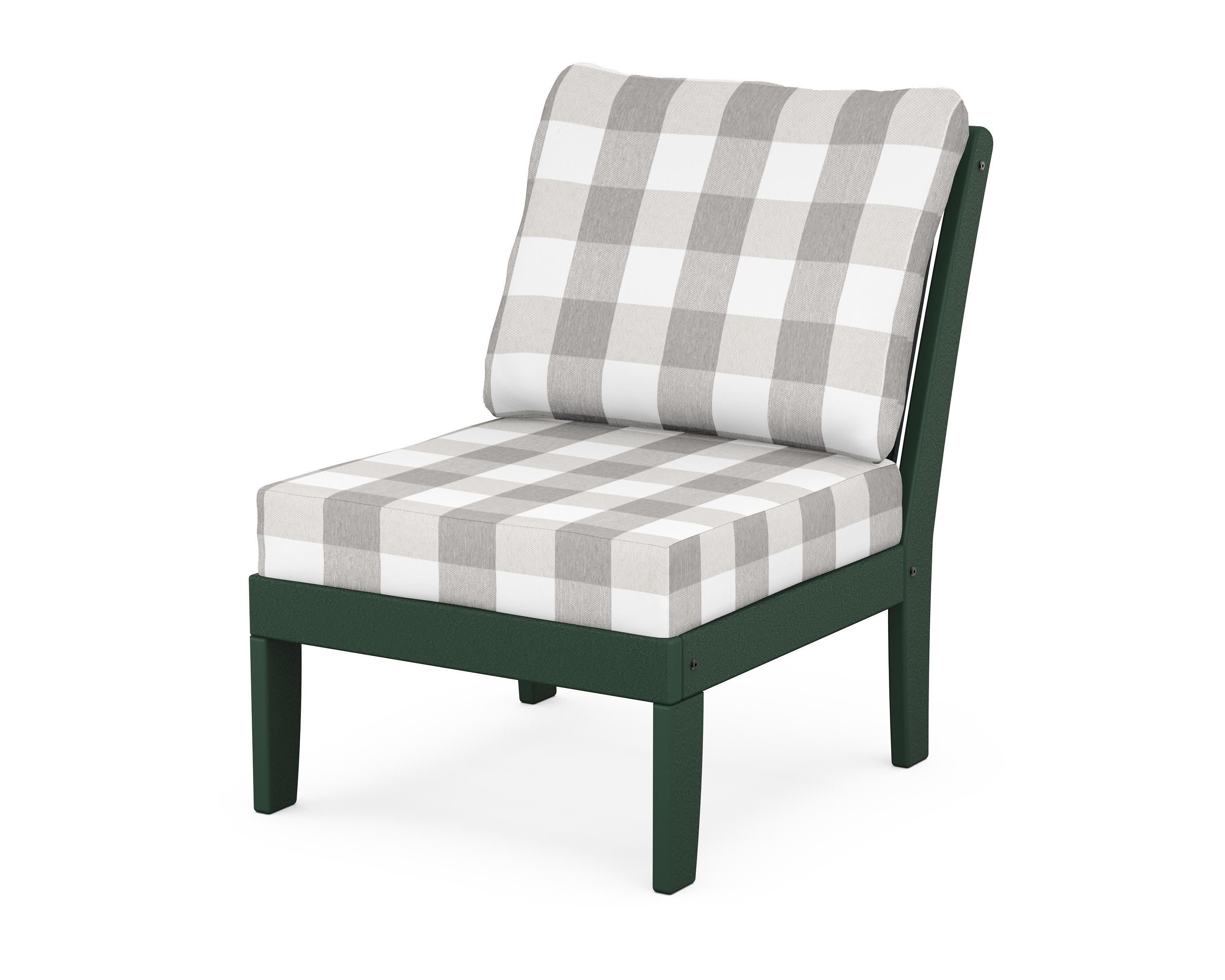 Braxton Modular Armless Chair in Green / Buffalo Plaid Grey Mist