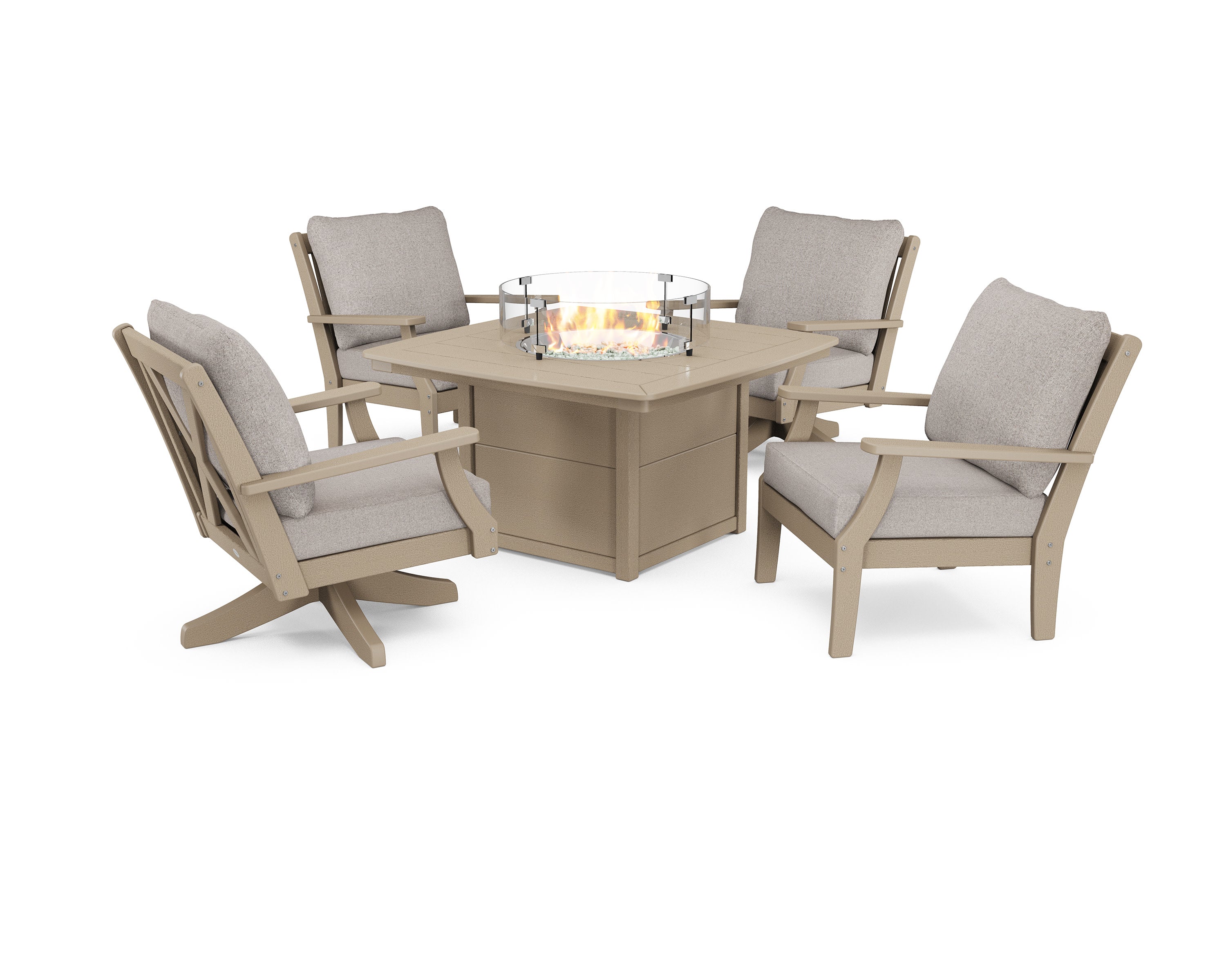 Braxton 5-Piece Deep Seating Set with Fire Table in Vintage Sahara / Weathered Tweed