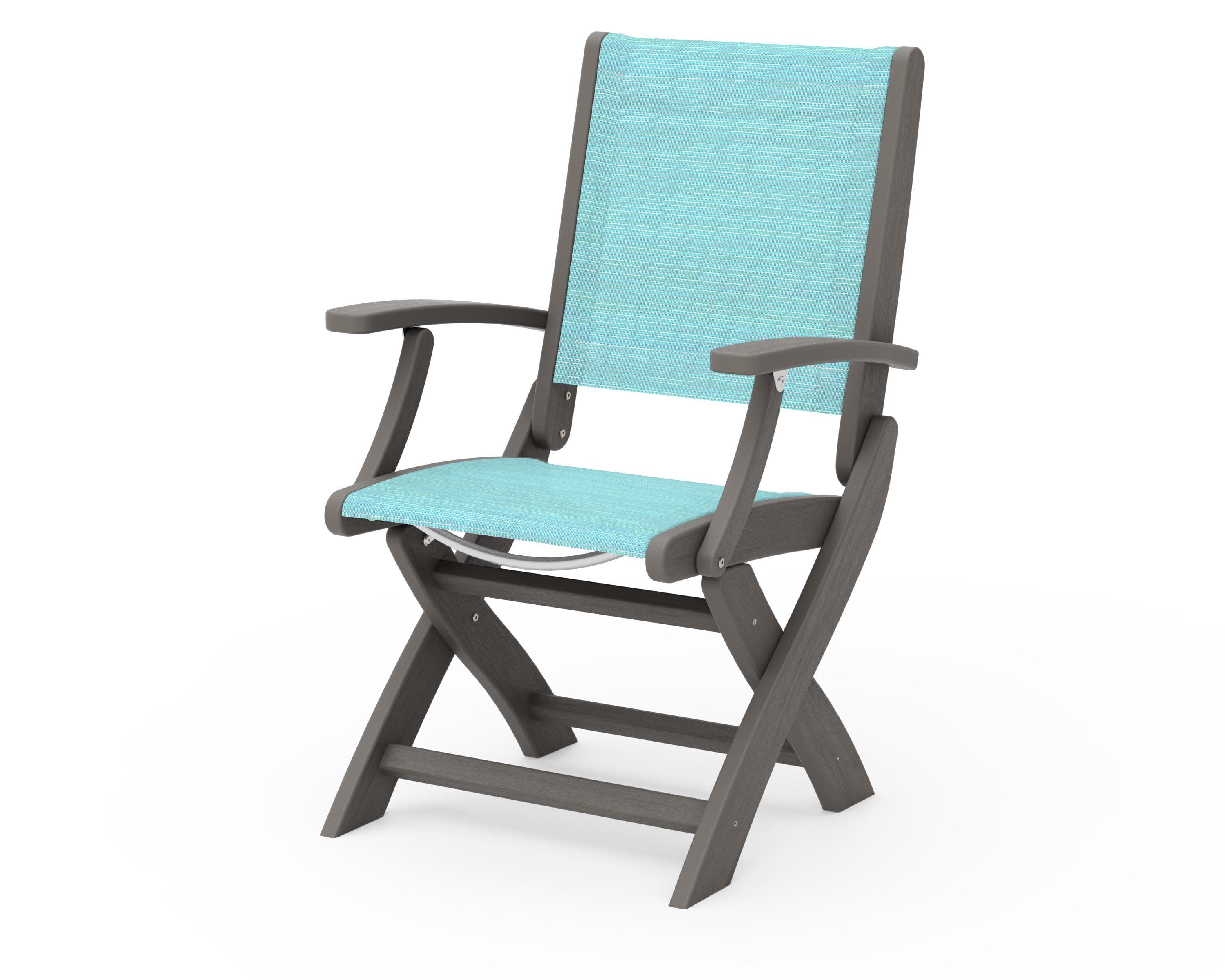 Coastal Folding Chair in Driftwood / Dupioni Aquamarine Sling