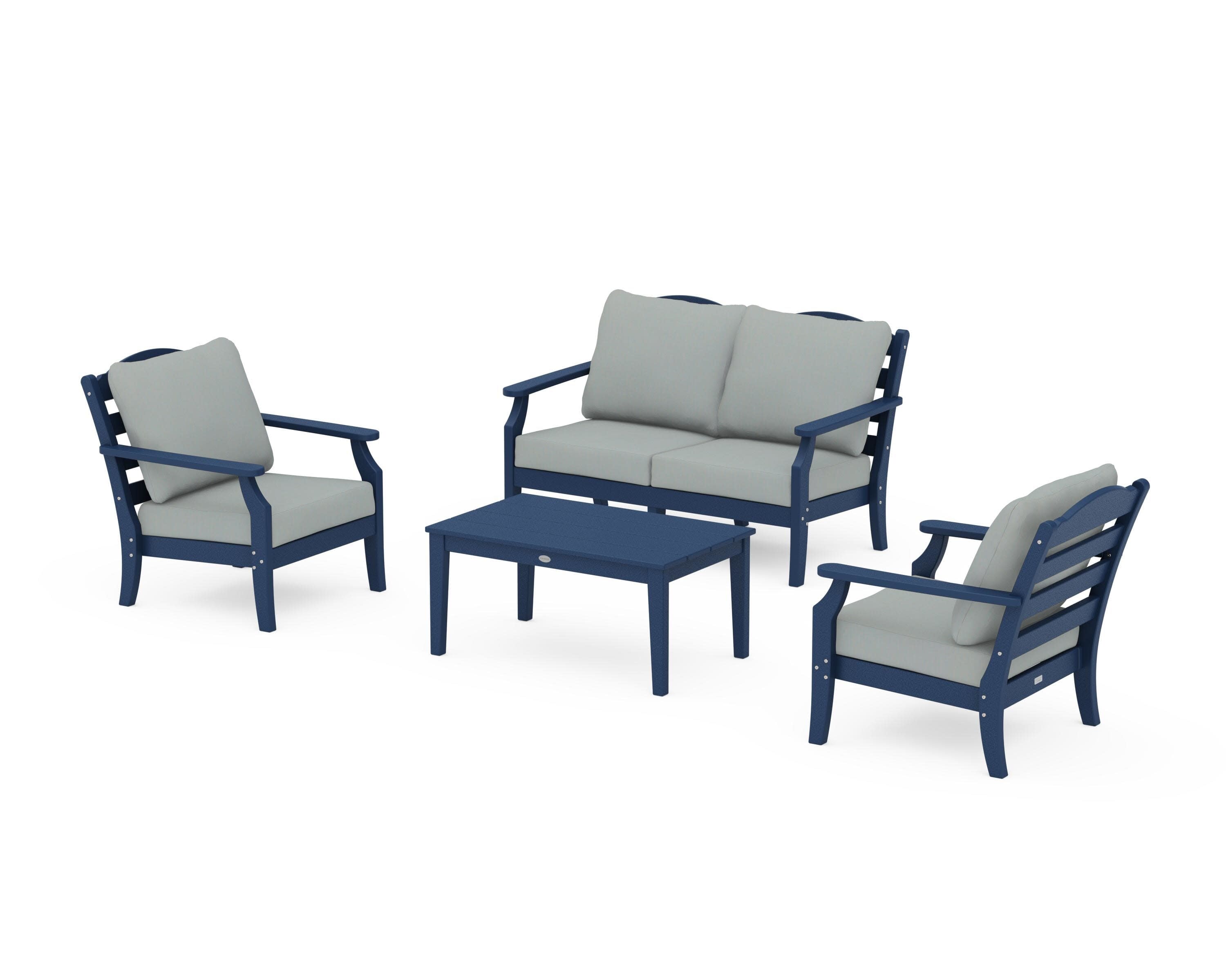 Savannah 4-Piece Deep Seating Set with Loveseat in Navy / Spa