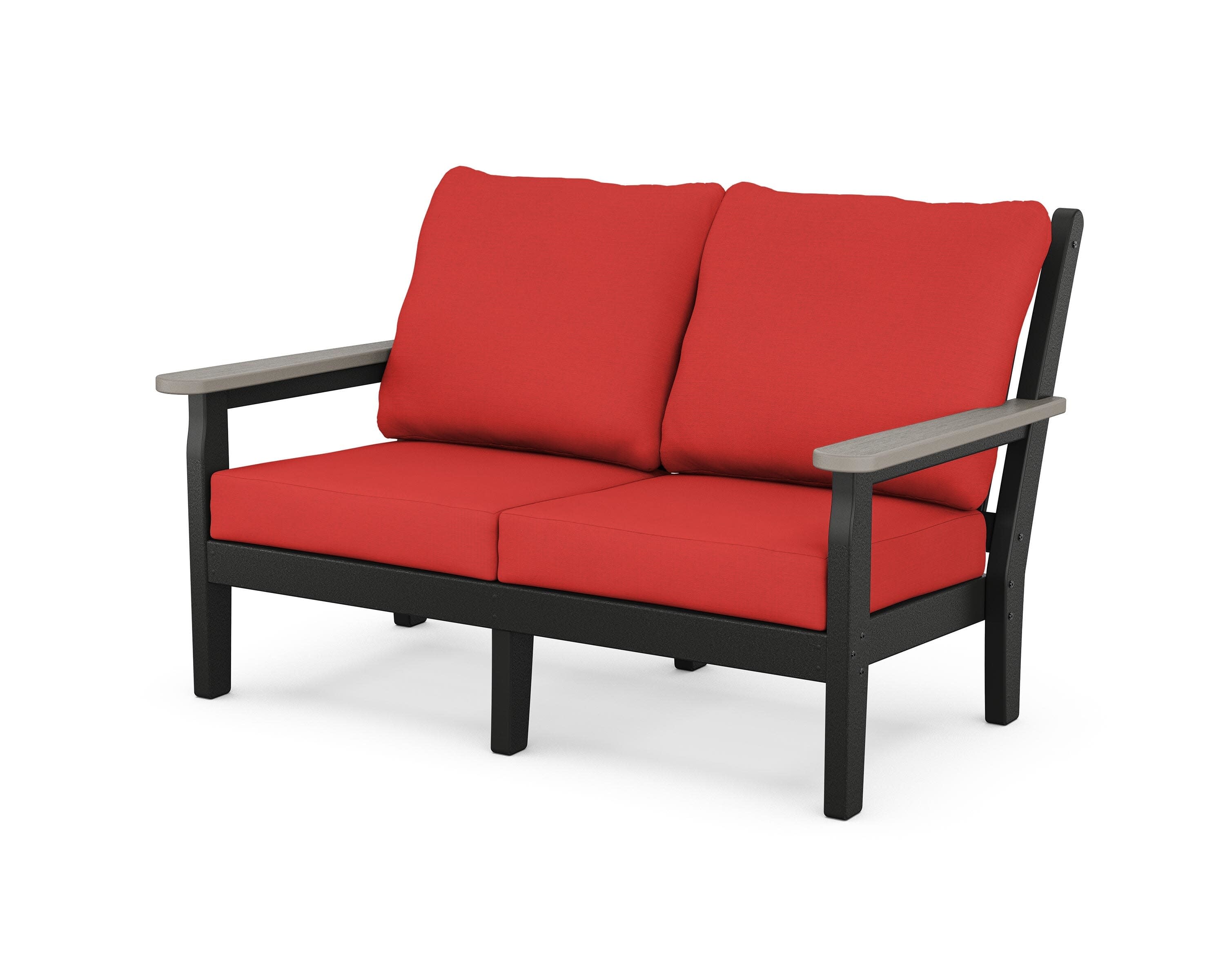 Chippendale Deep Seating Loveseat in Black / Driftwood / Crimson Linen