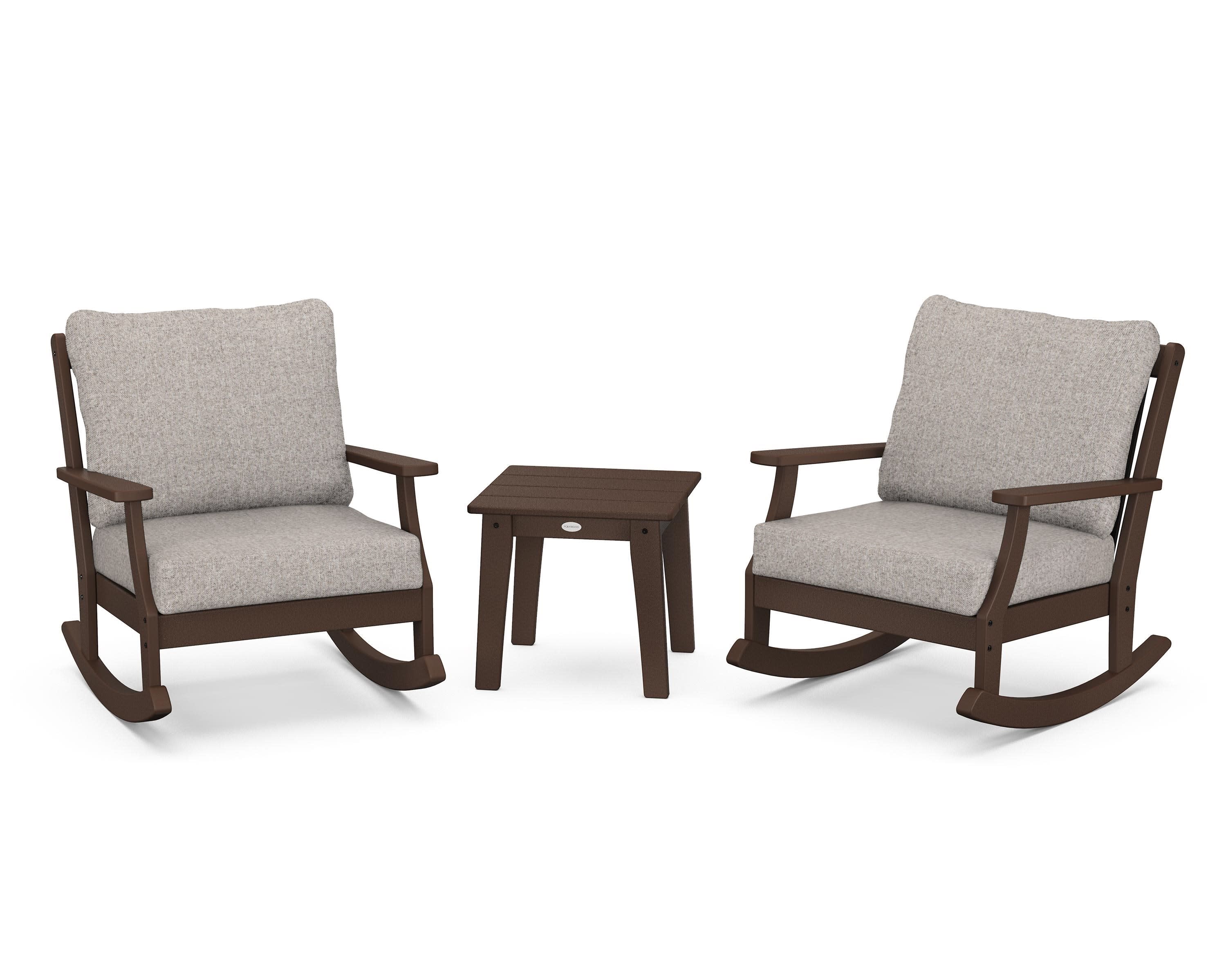 Braxton 3-Piece Deep Seating Rocker Set in Mahogany / Weathered Tweed
