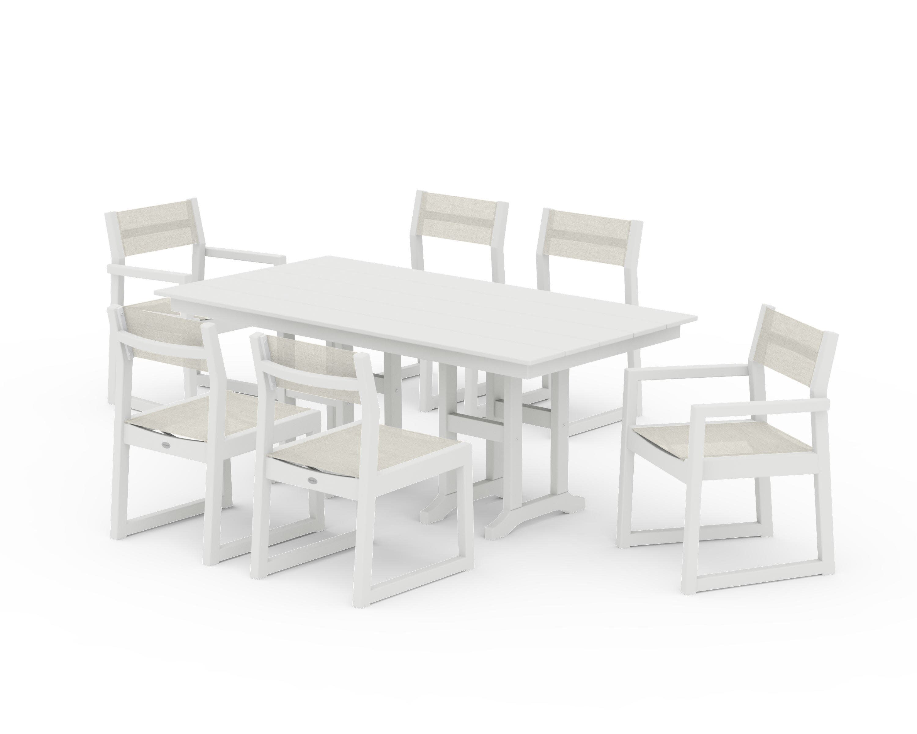 EDGE Sling 7-Piece Farmhouse Dining Set in Vintage White / Parchment Sling
