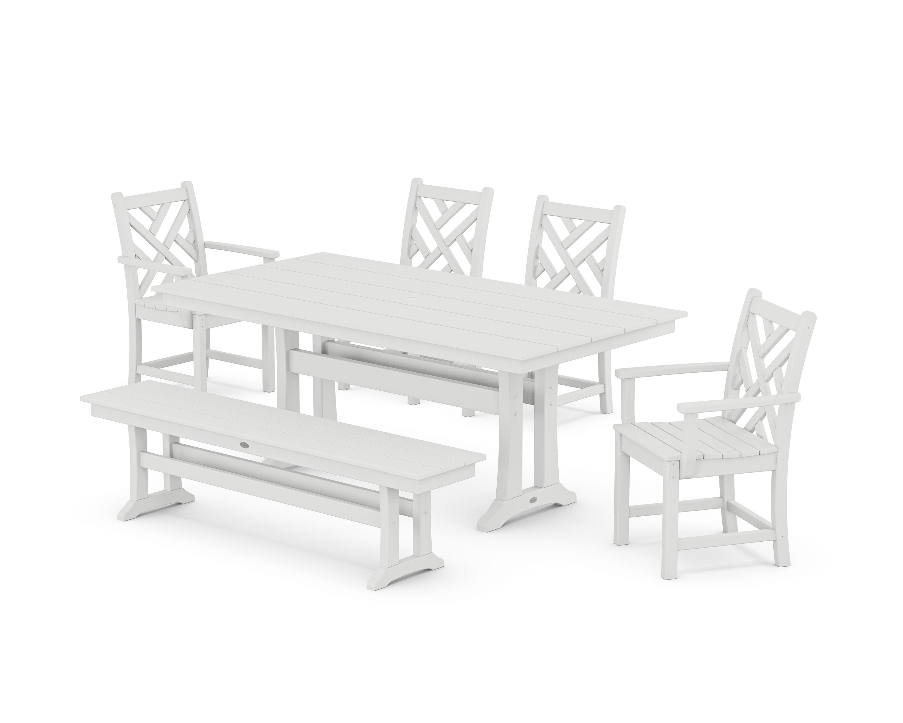 Chippendale 6-Piece Farmhouse Dining Set With Trestle Legs in White