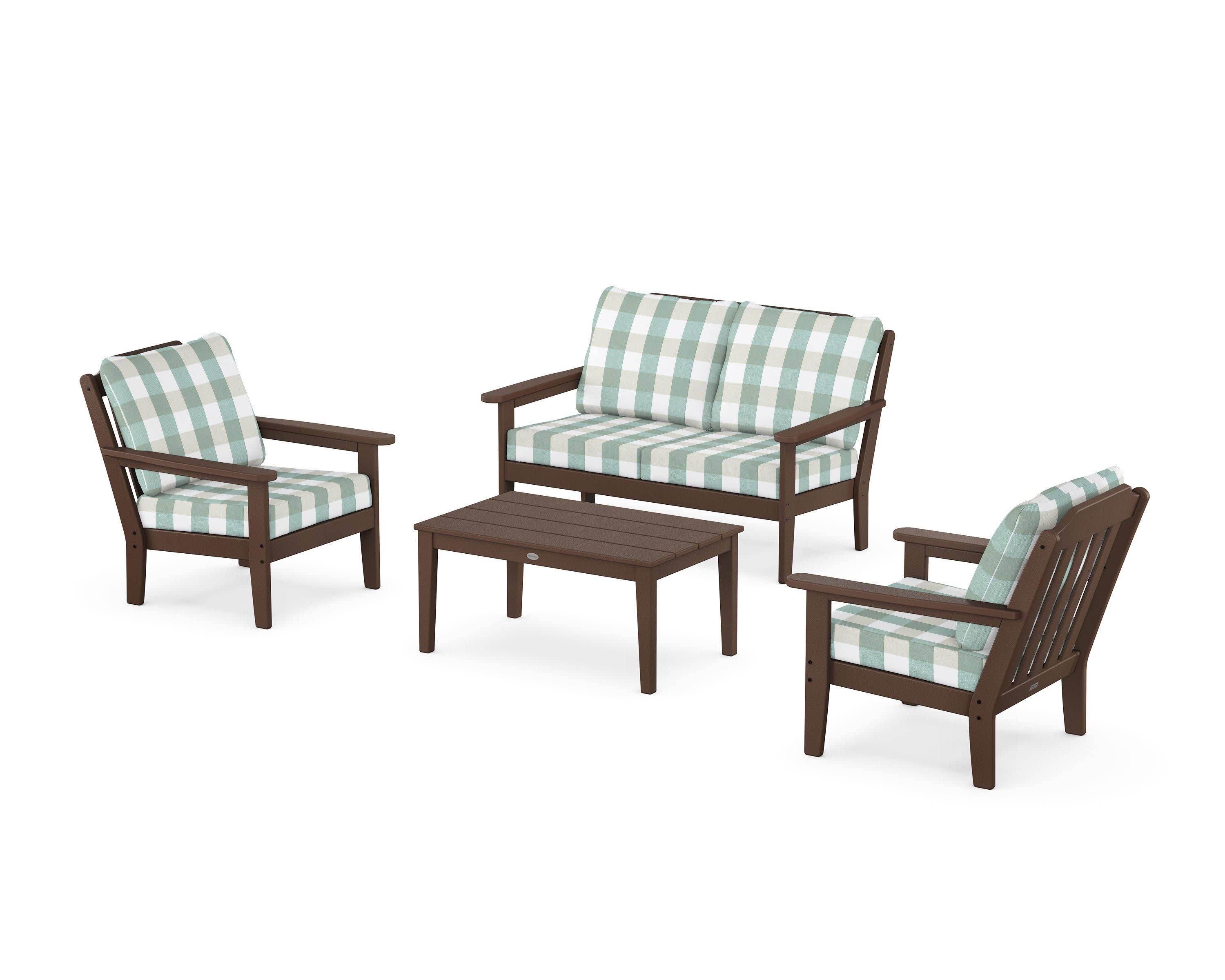 Cottage 4-Piece Deep Seating Set with Loveseat in Mahogany / Buffalo Plaid Glacier Spa