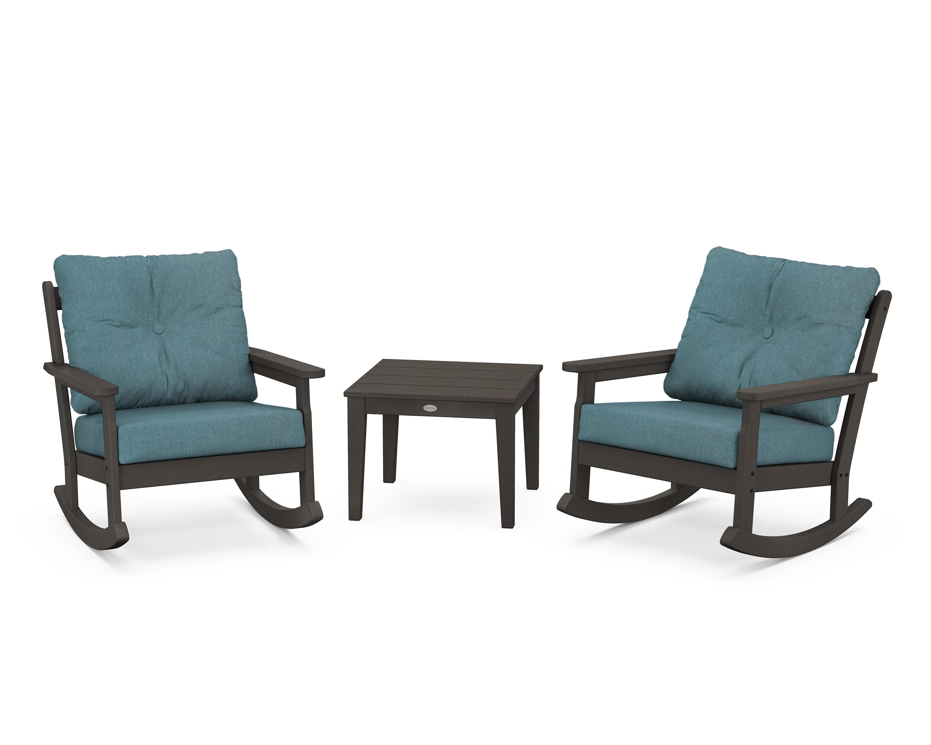 Vineyard 3-Piece Deep Seating Rocker Set in Vintage Coffee / Ocean Teal