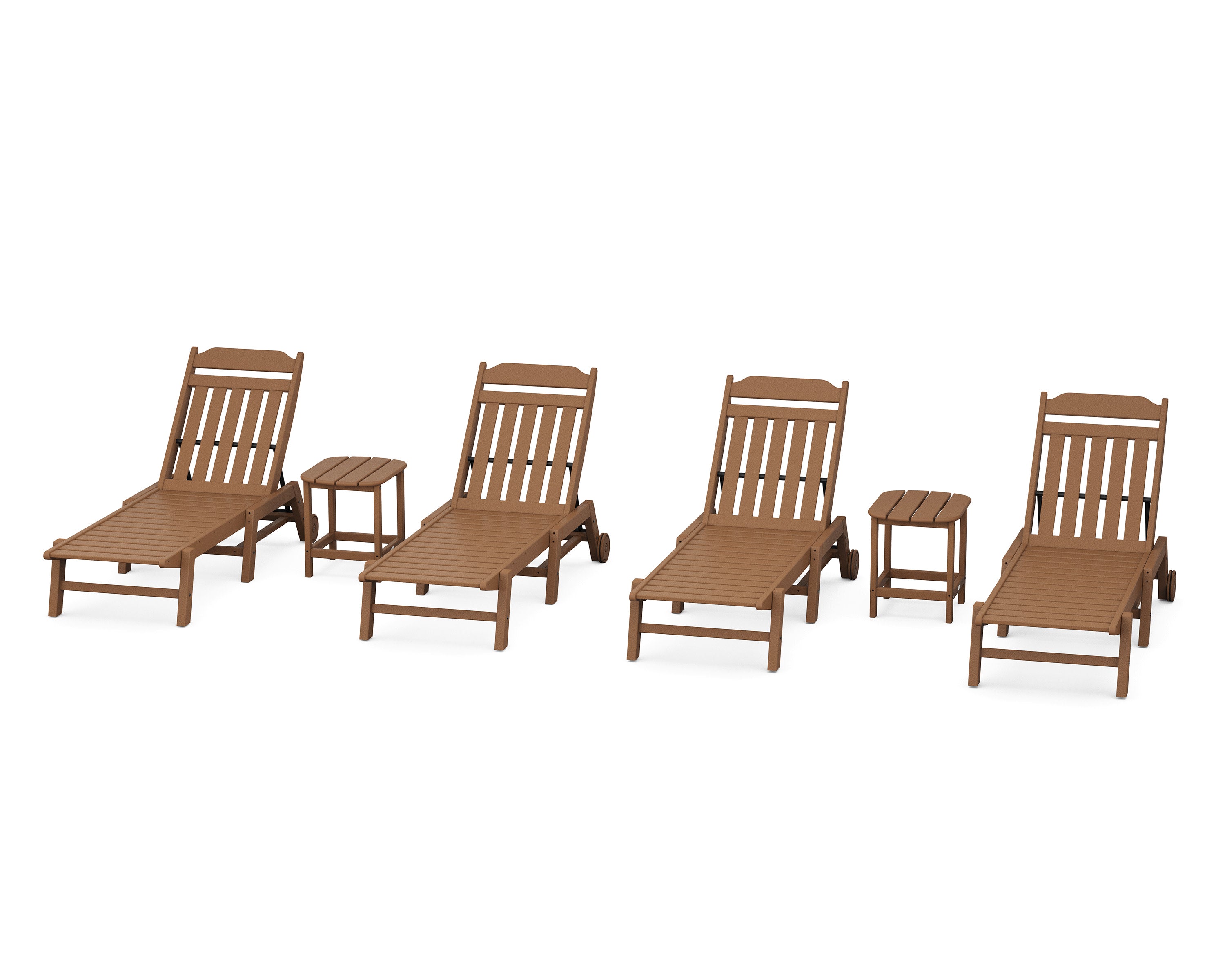Cottage 6-Piece Chaise Set with Wheels in Teak
