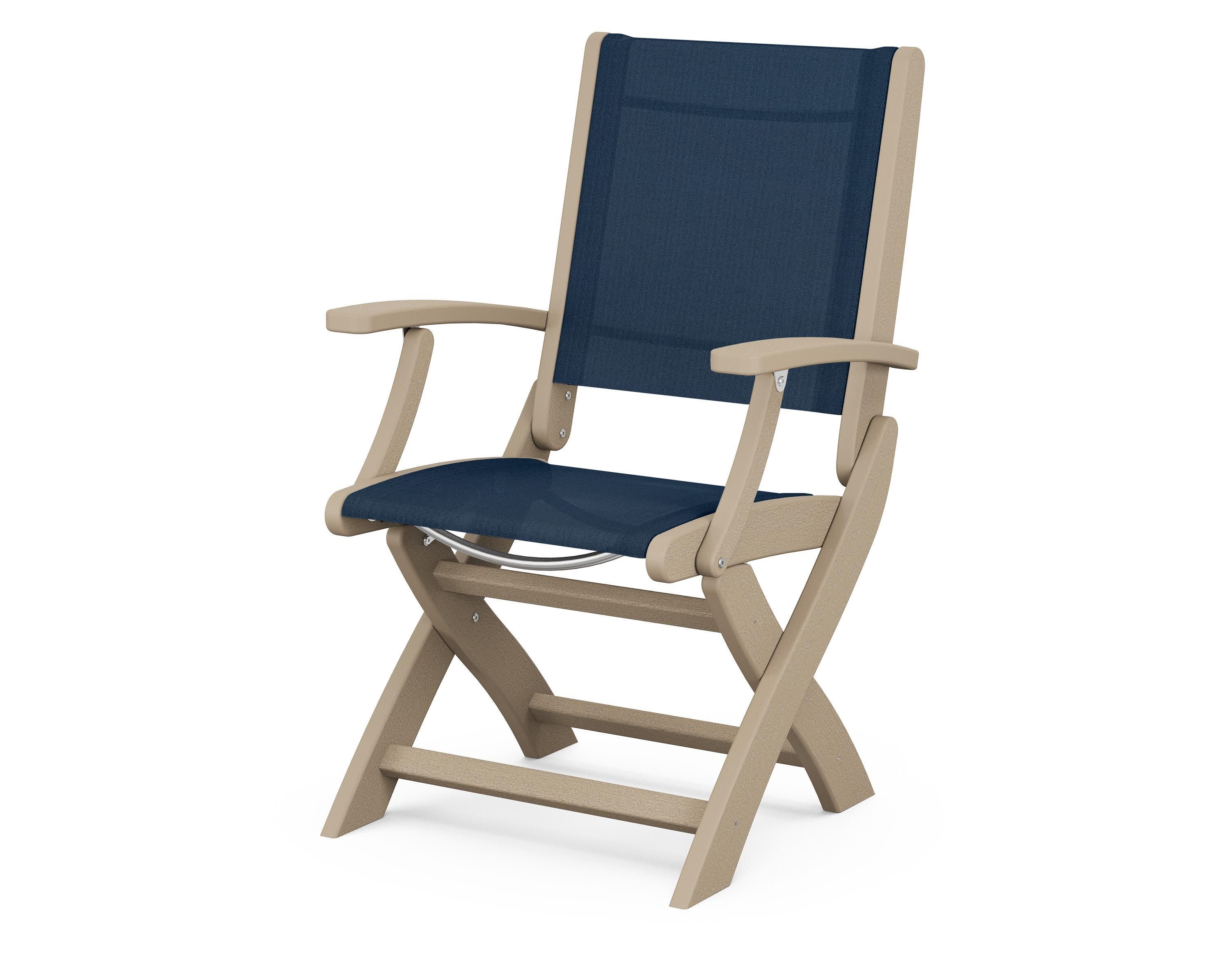 Coastal Folding Chair in Vintage Sahara / Navy Blue Sling