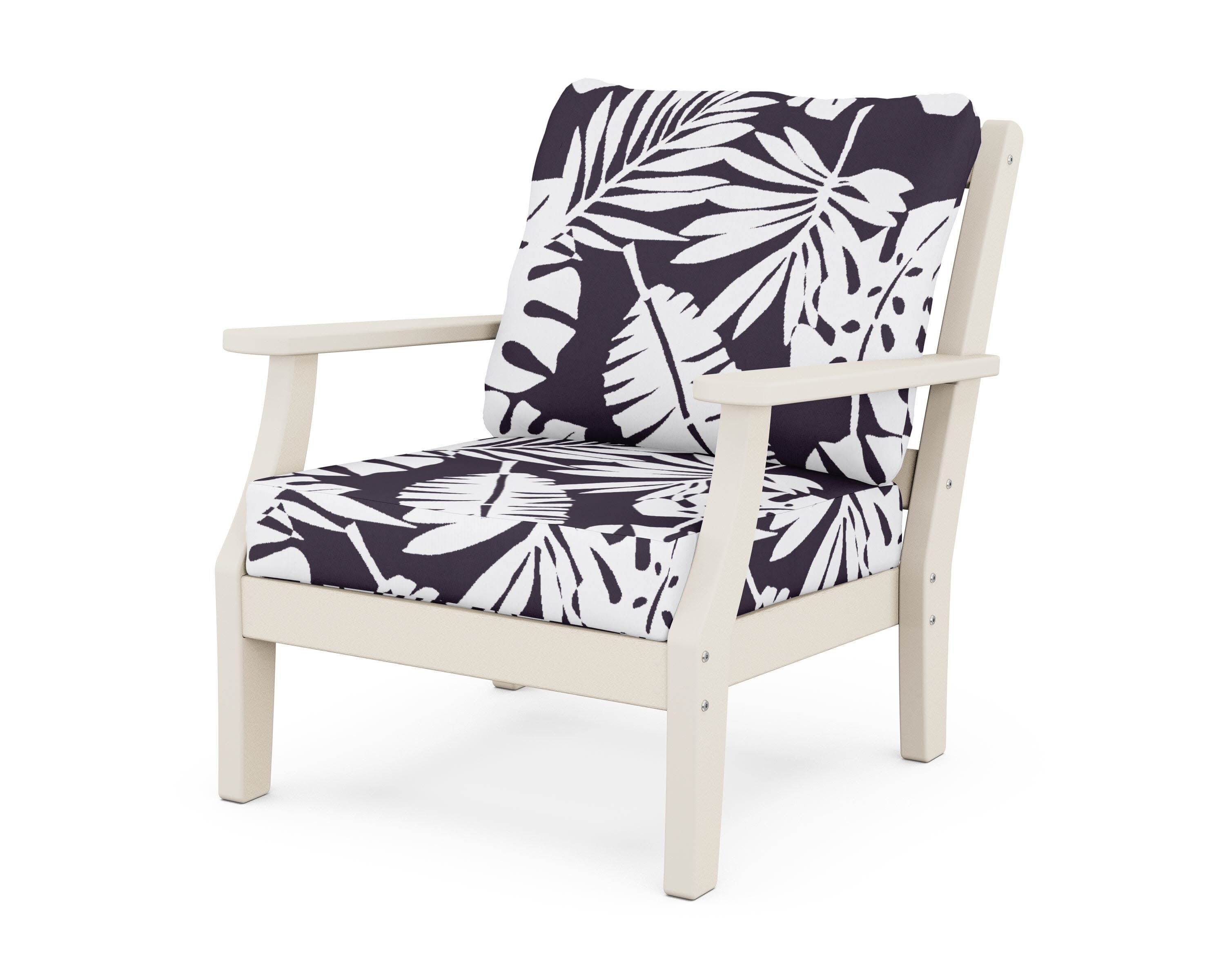 Chinoiserie Deep Seating Chair in Sand / Leaf Navy