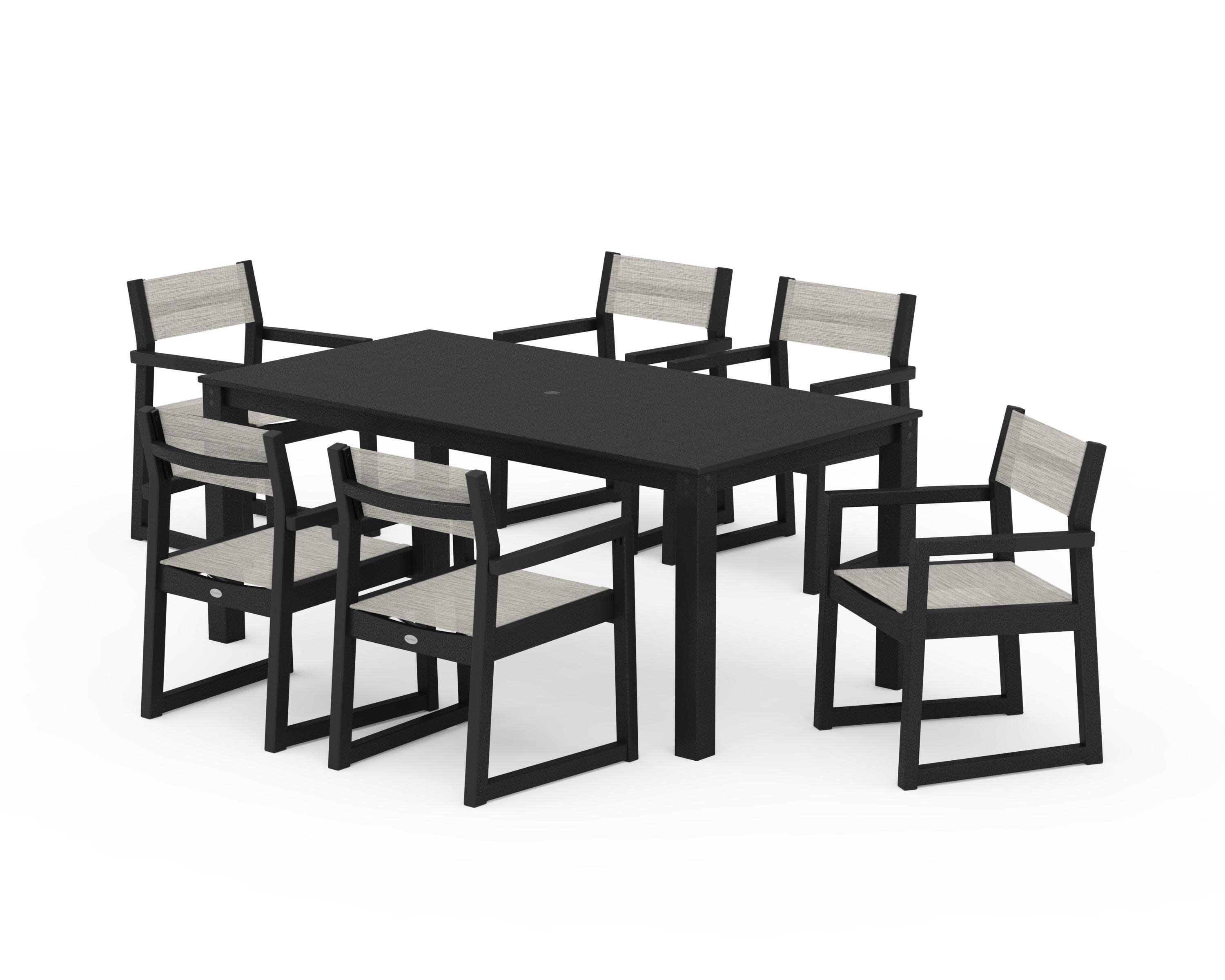 EDGE Sling Arm Chair 7-Piece Parsons Dining Set in Black / Birch Sling