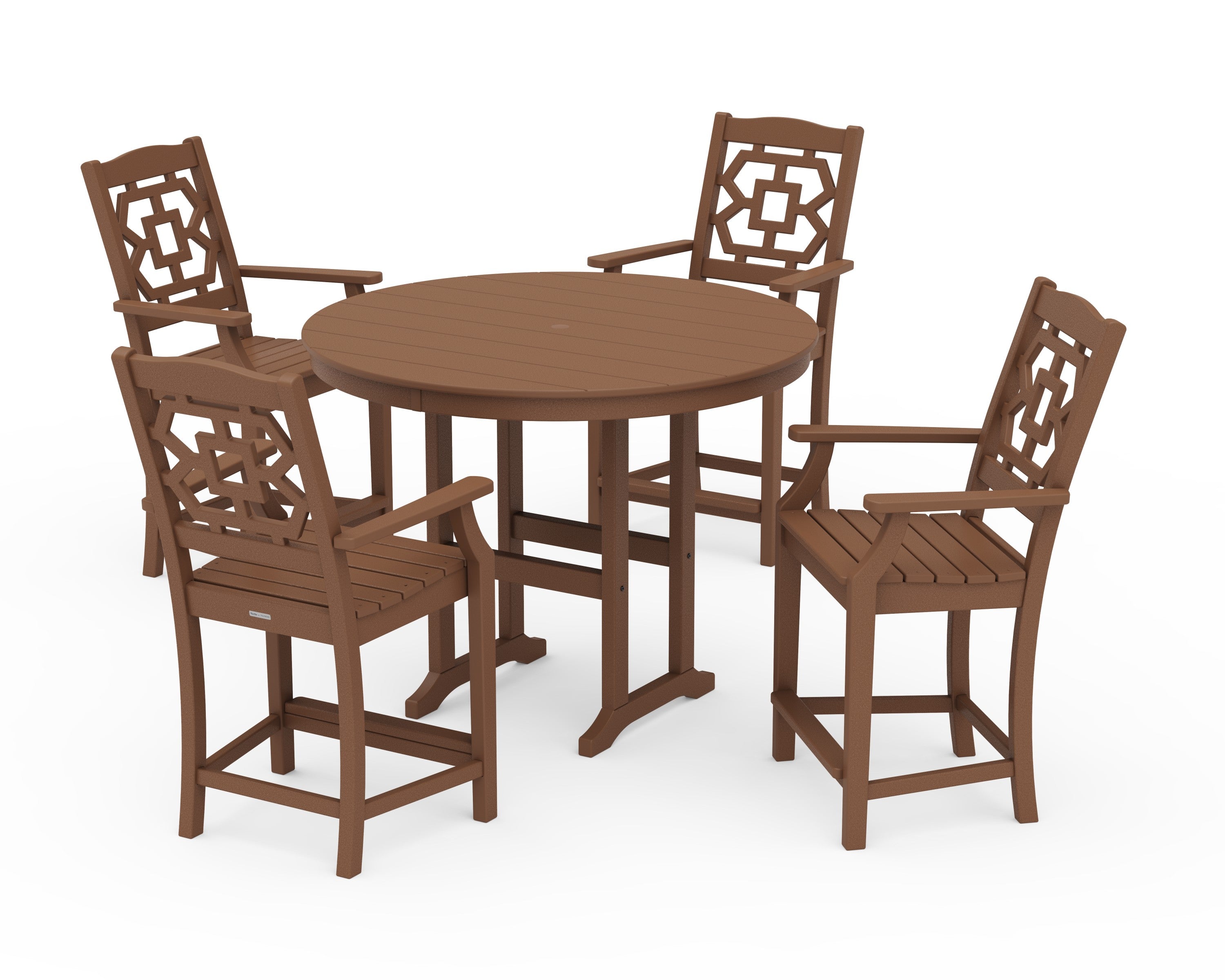 Chinoiserie 5-Piece Round Farmhouse Counter Set in Teak