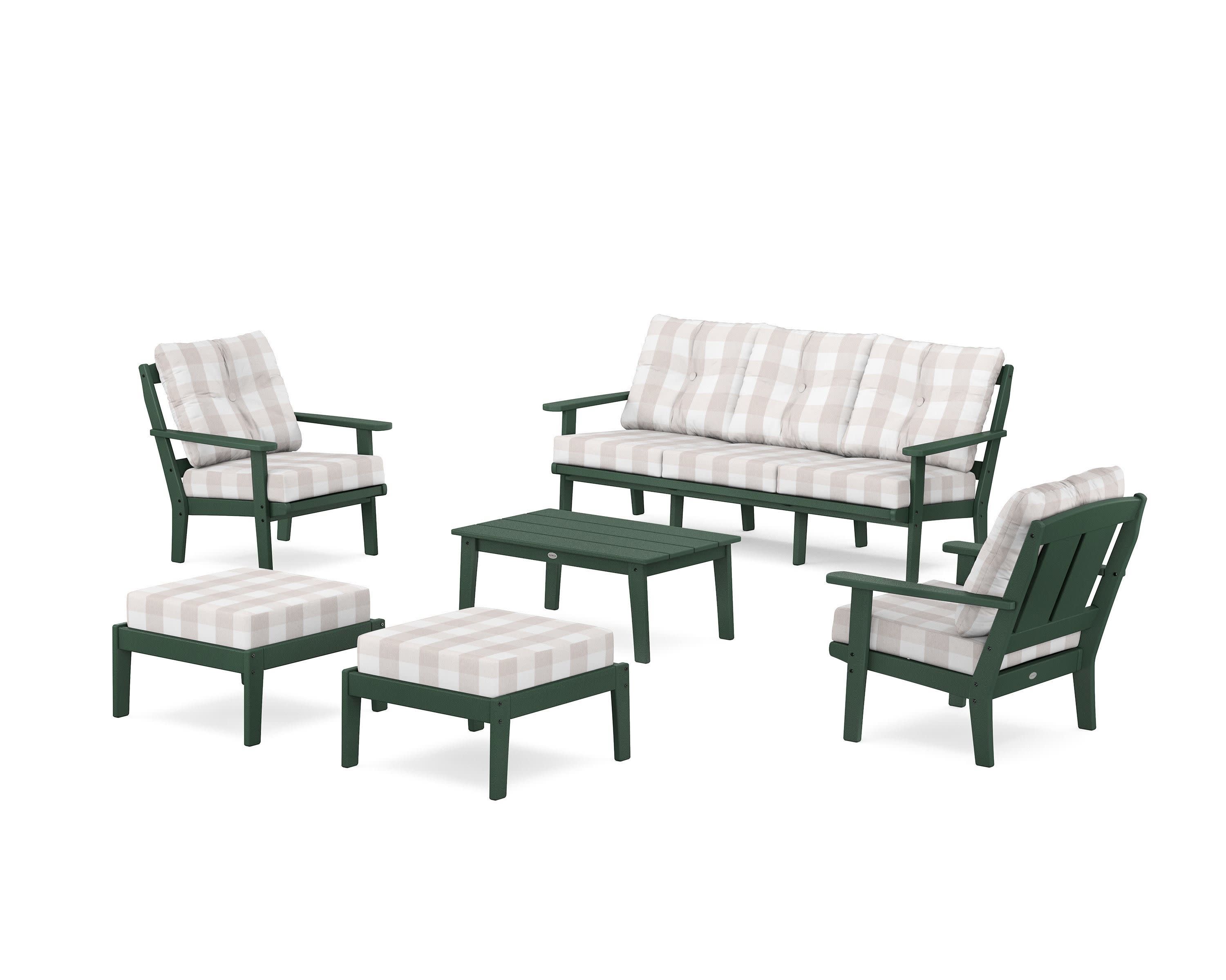 Mission 6-Piece Lounge Sofa Set in Green / Buffalo Plaid Dune Burlap