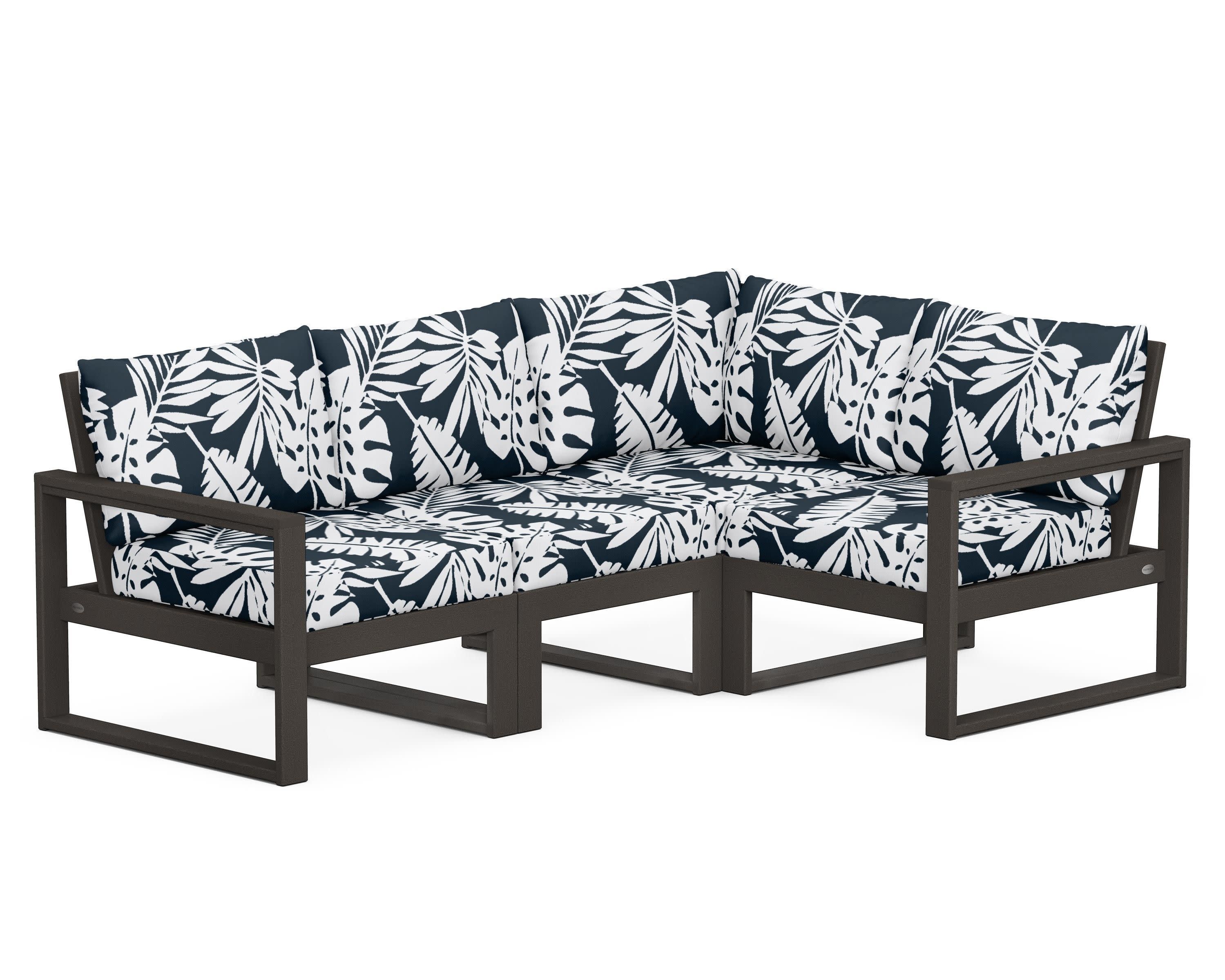 EDGE 4-Piece Modular Deep Seating Set in Vintage Coffee / Leaf Marine Indigo