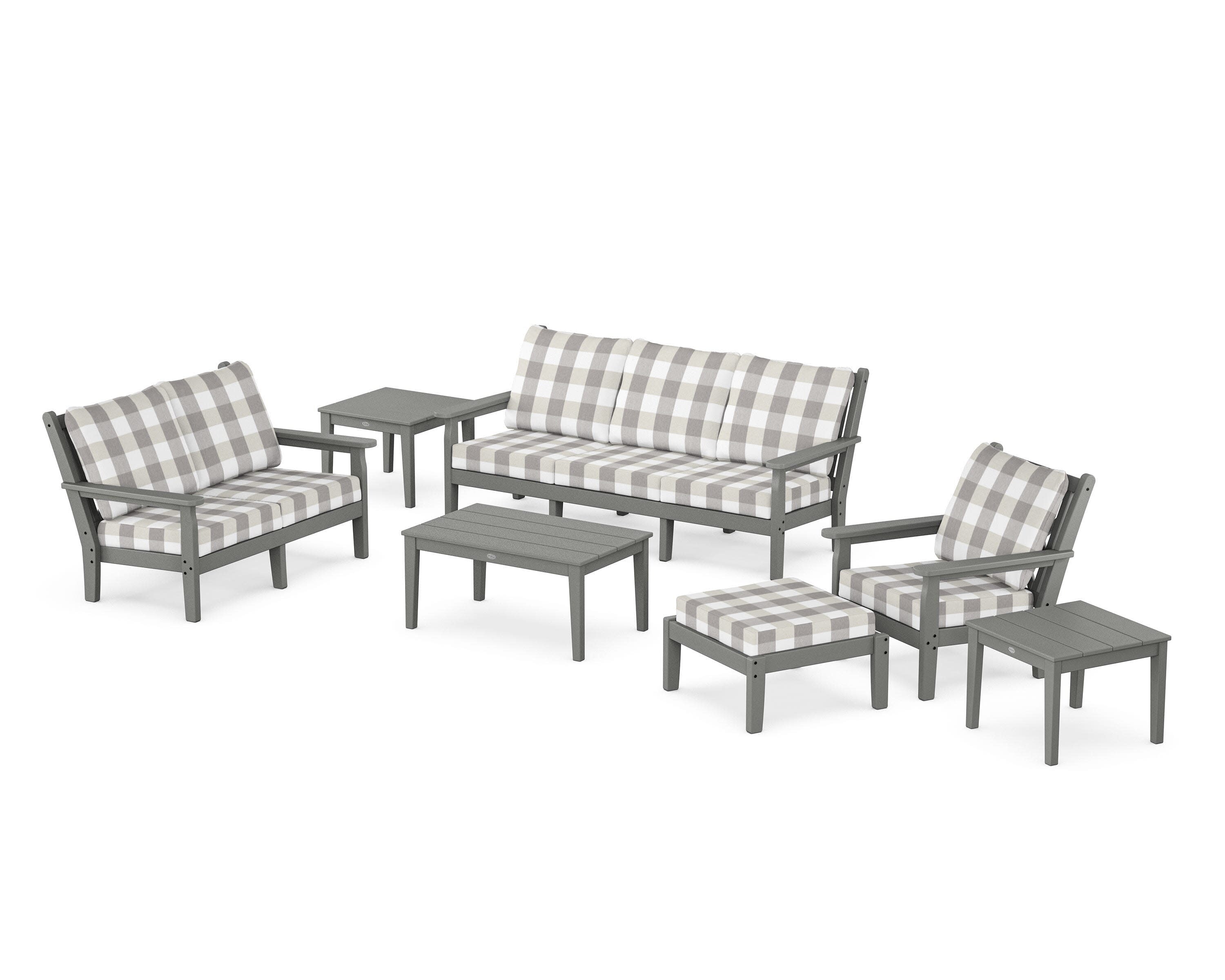Chippendale 7-Piece Deep Seating Set in Slate Grey / Buffalo Plaid Grey Mist