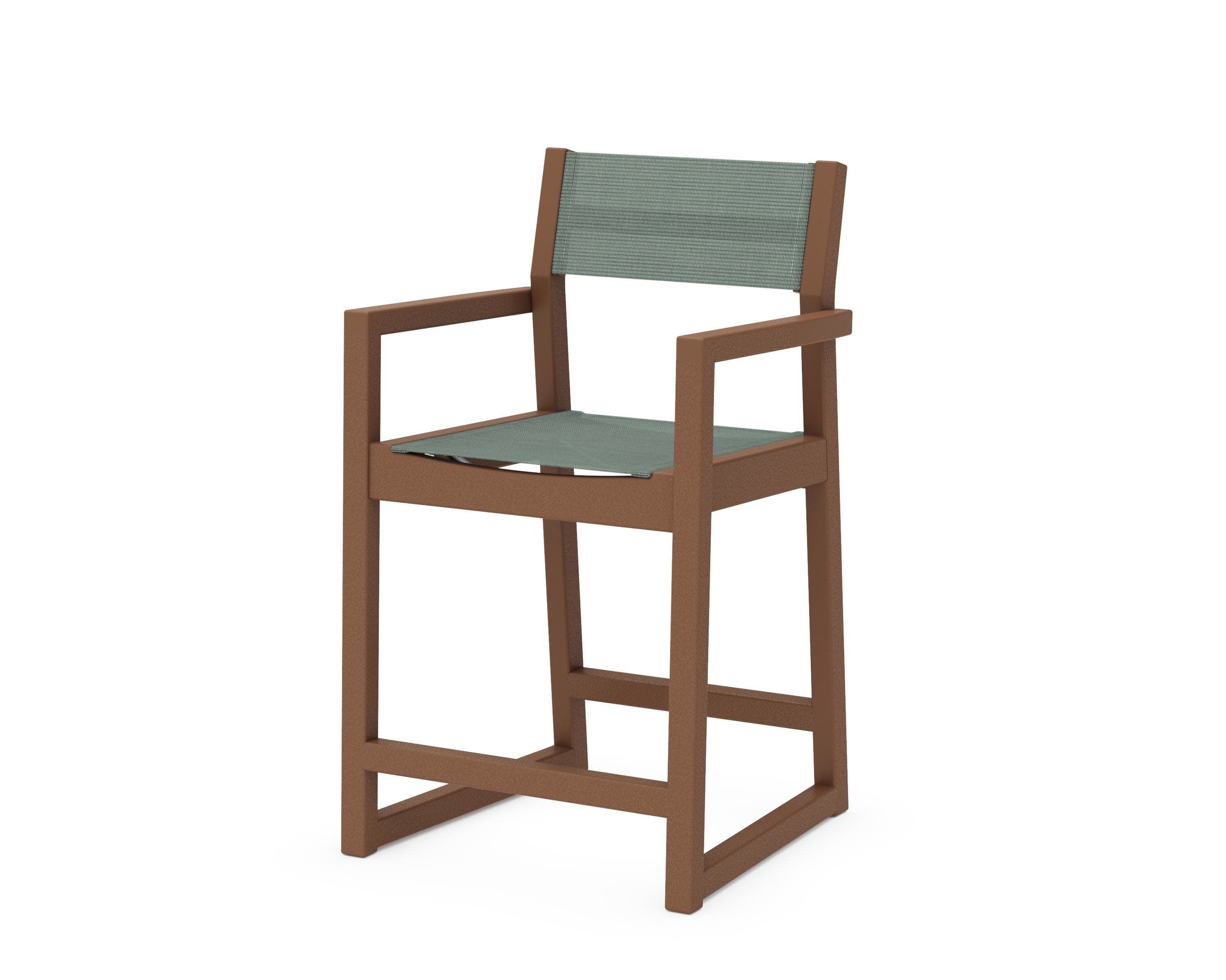EDGE Sling Counter Arm Chair in Teak / Dupioni Sea Mist Sling