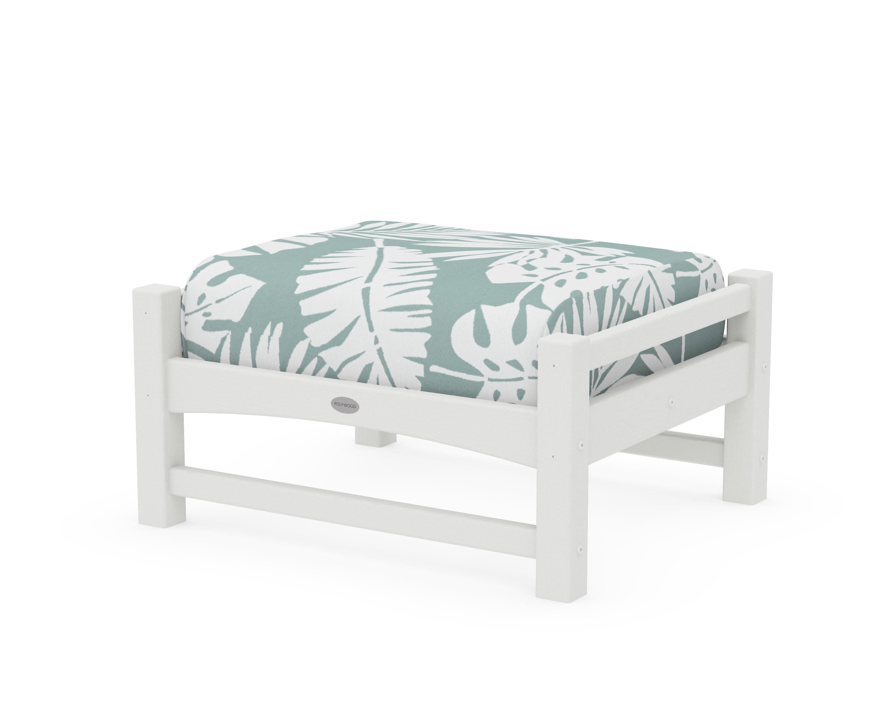 Club Ottoman in Vintage White / Leaf Glacier Spa