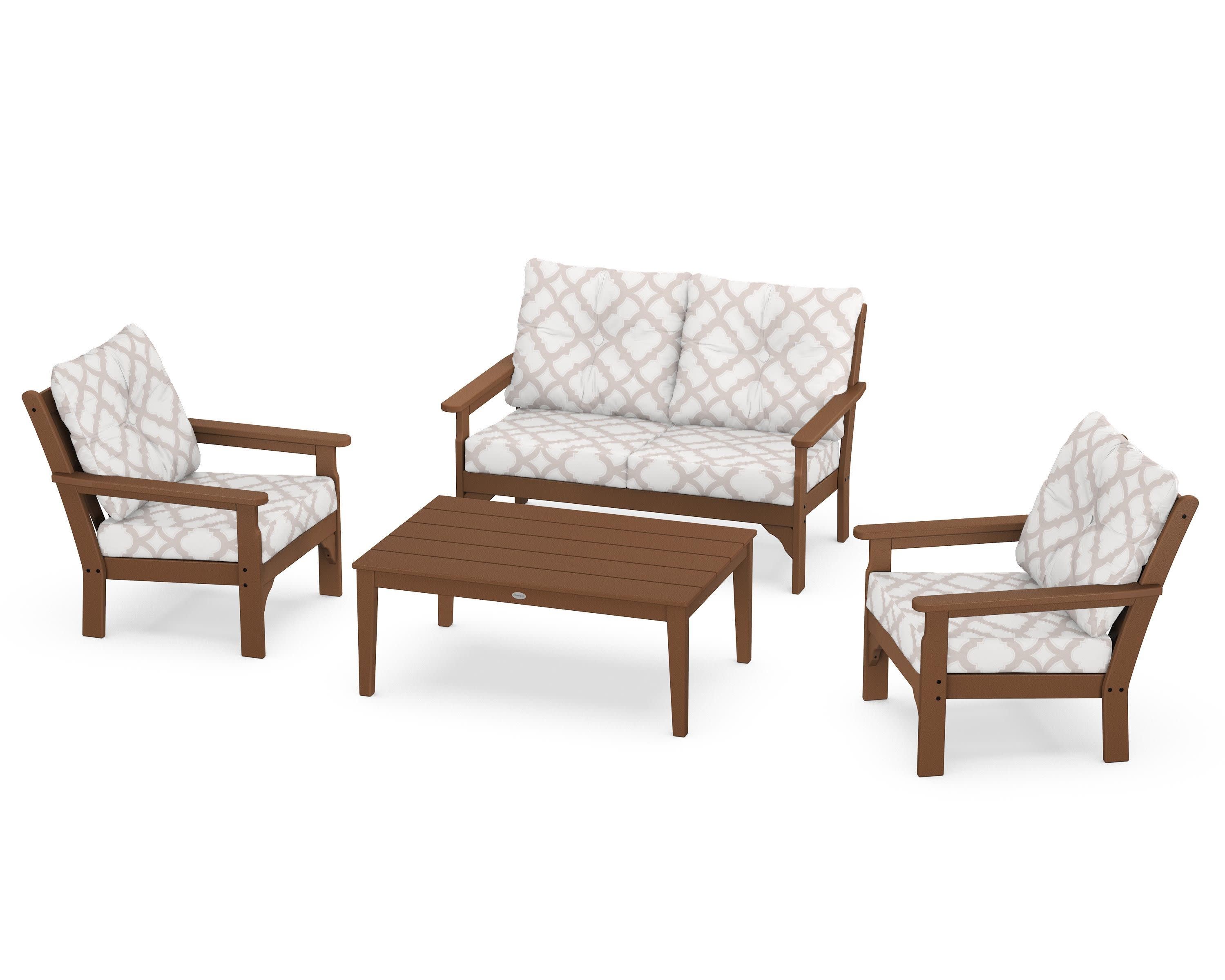 Vineyard 4-Piece Deep Seating Set in Teak / Trellis Dune Burlap