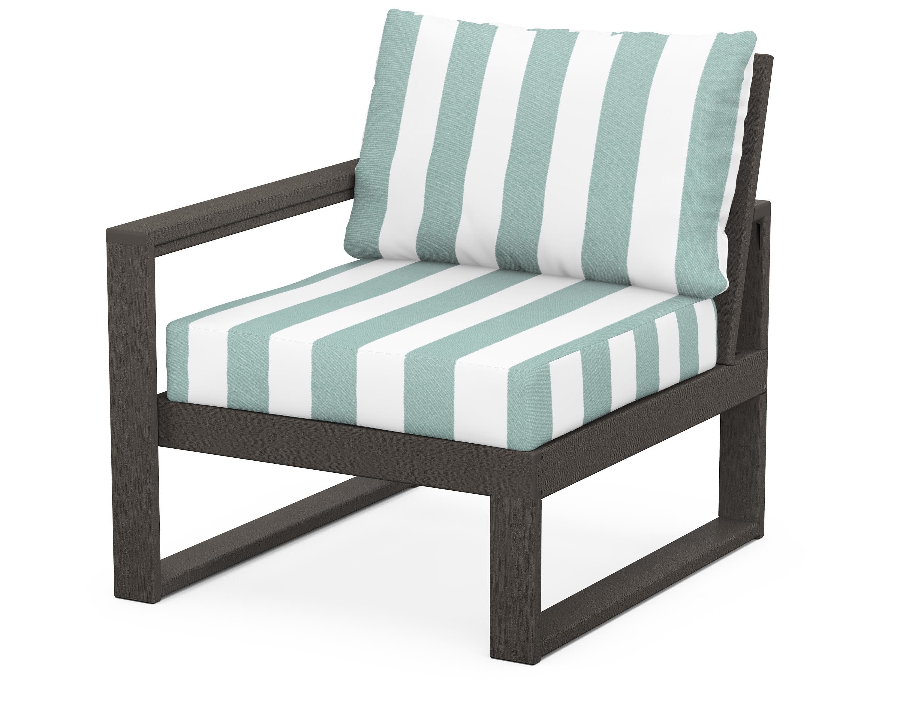 EDGE Modular Left Arm Chair in Vintage Coffee / Cabana Stripe Glacier Spa