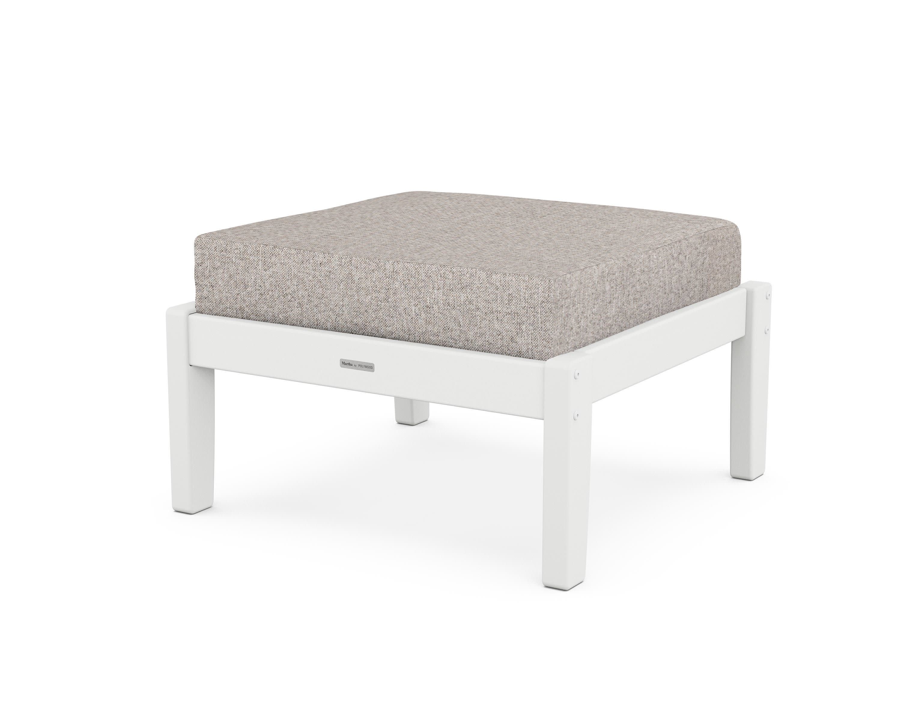 Chinoiserie Deep Seating Ottoman in White / Weathered Tweed
