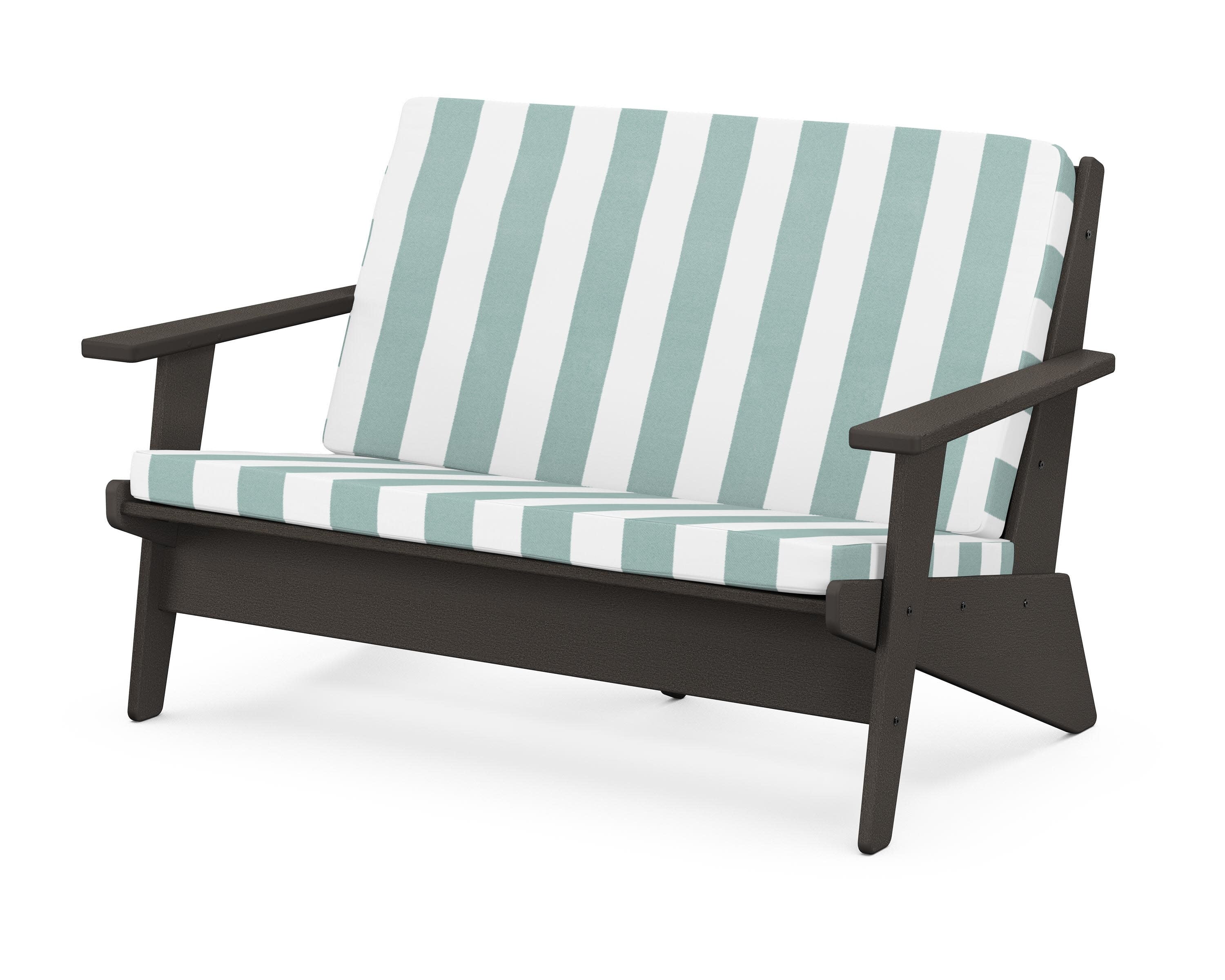 Riviera Modern Lounge Loveseat in Vintage Coffee / Cabana Stripe Glacier Spa