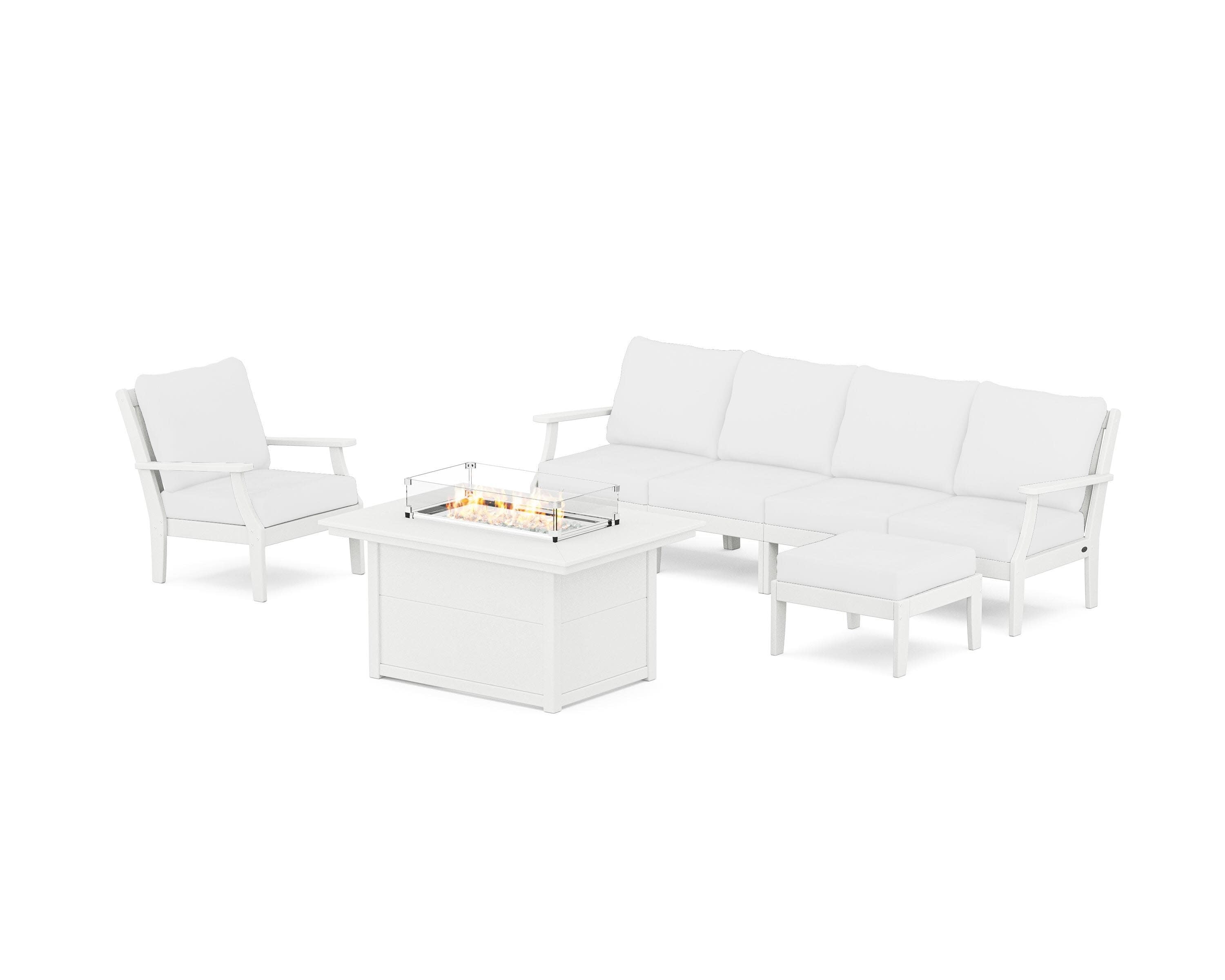 Braxton Sectional Lounge and Fire Pit Set in White / Natural