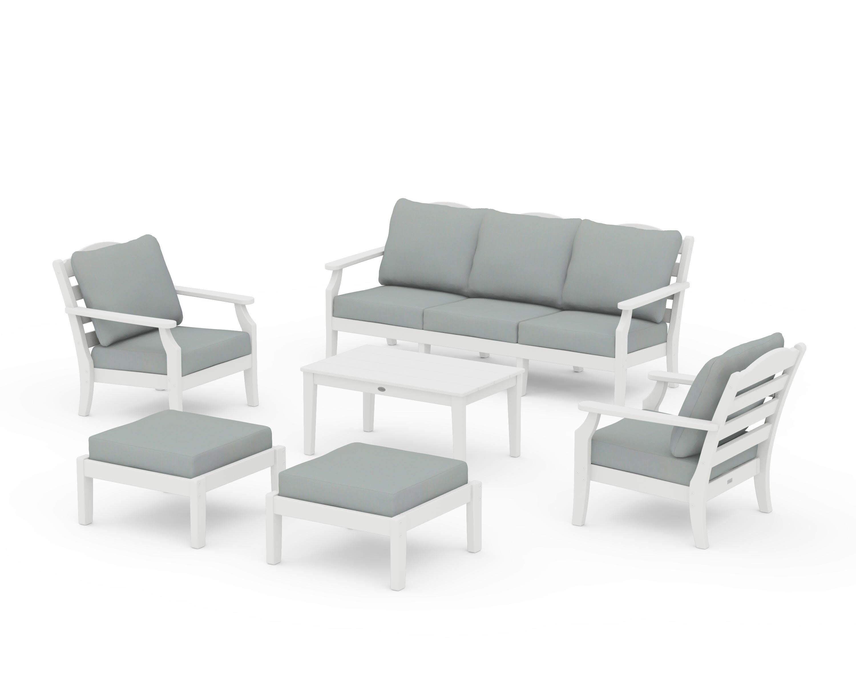 Savannah 6-Piece Lounge Sofa Set in White / Spa