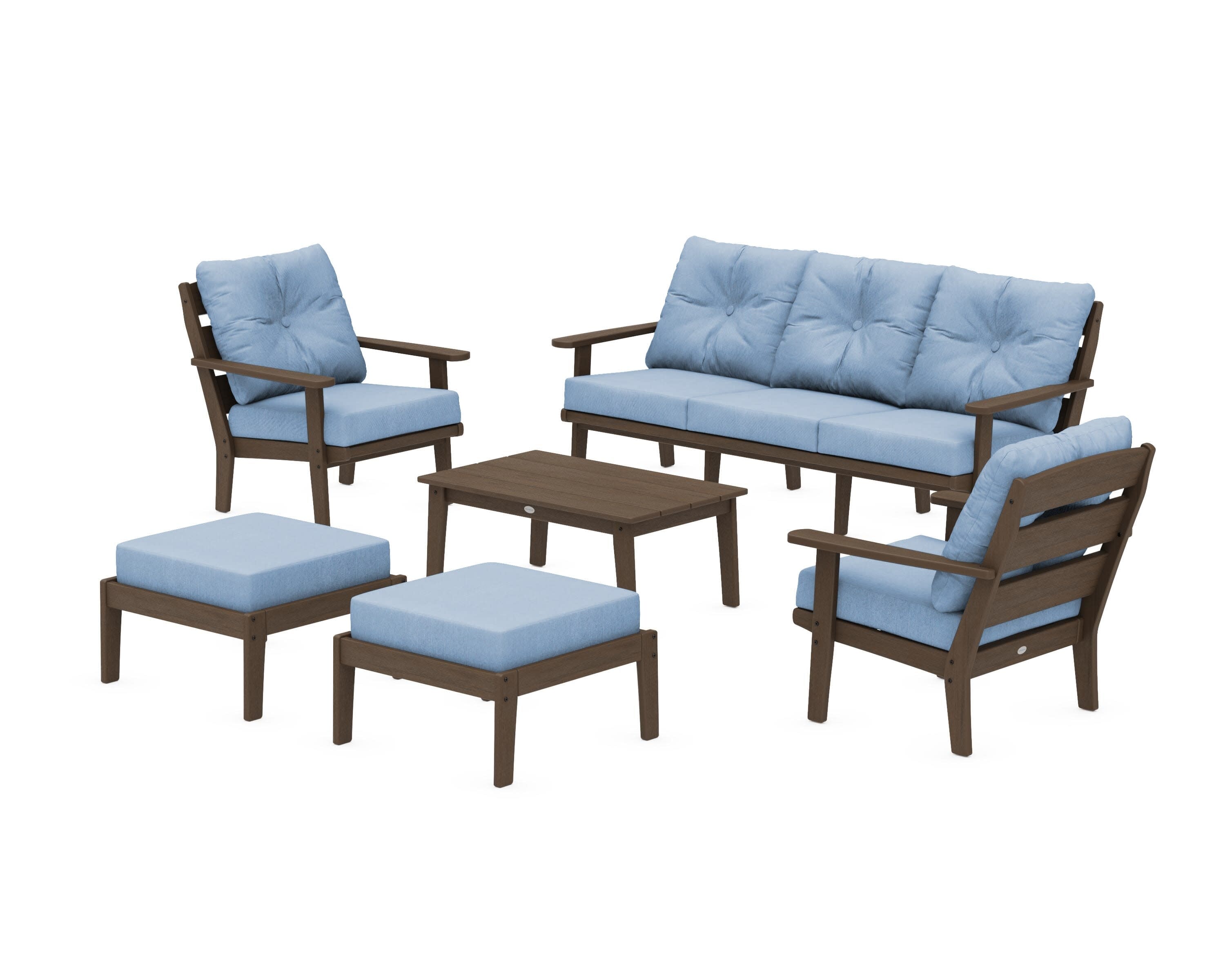 Lakeside 6-Piece Lounge Sofa Set in Kona / Sky Blue