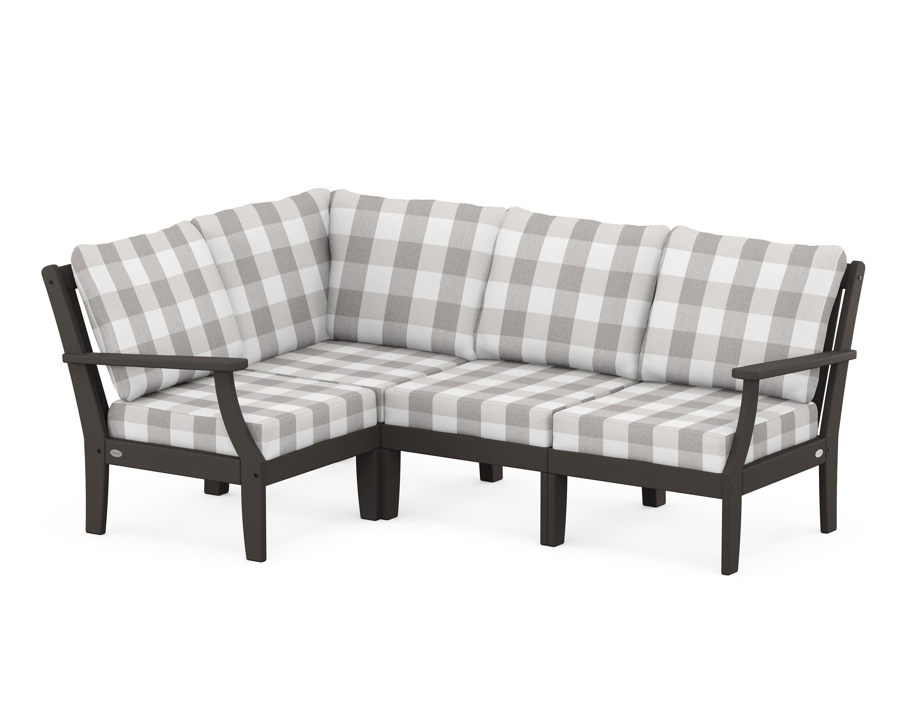 Braxton Modular 4-Piece Deep Seating Set in Vintage Coffee / Buffalo Plaid Grey Mist