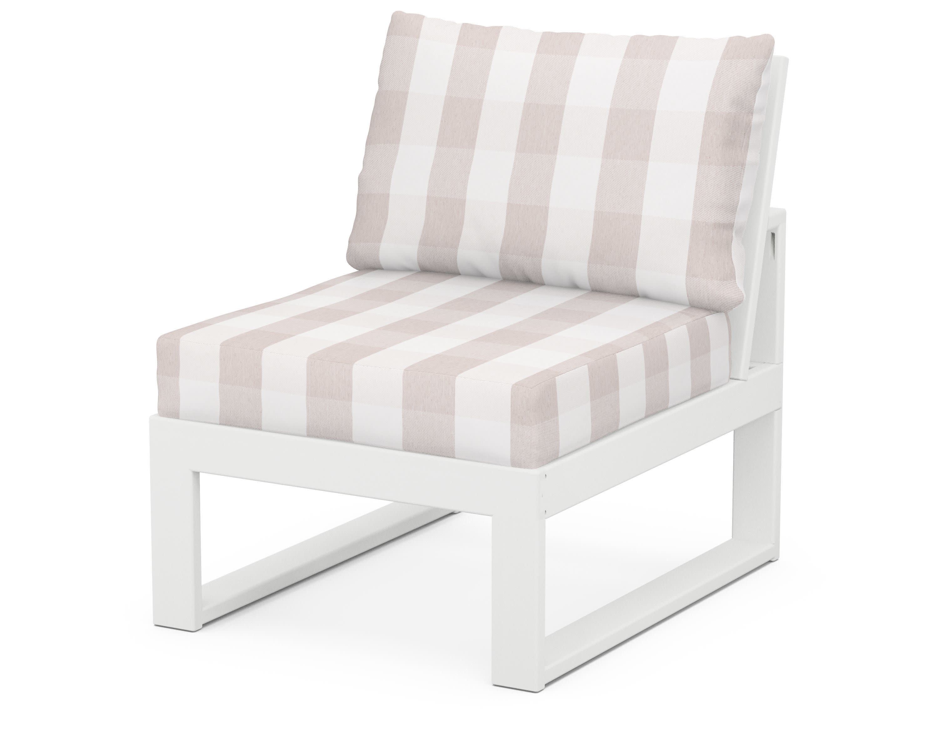 Modular Armless Chair in White / Buffalo Plaid Dune Burlap