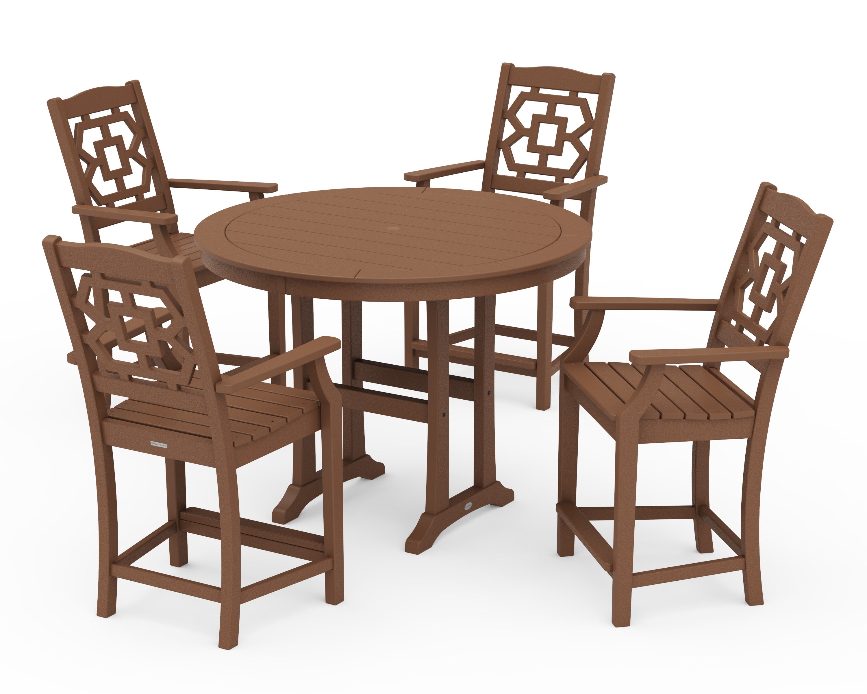 Chinoiserie 5-Piece Round Counter Set in Teak