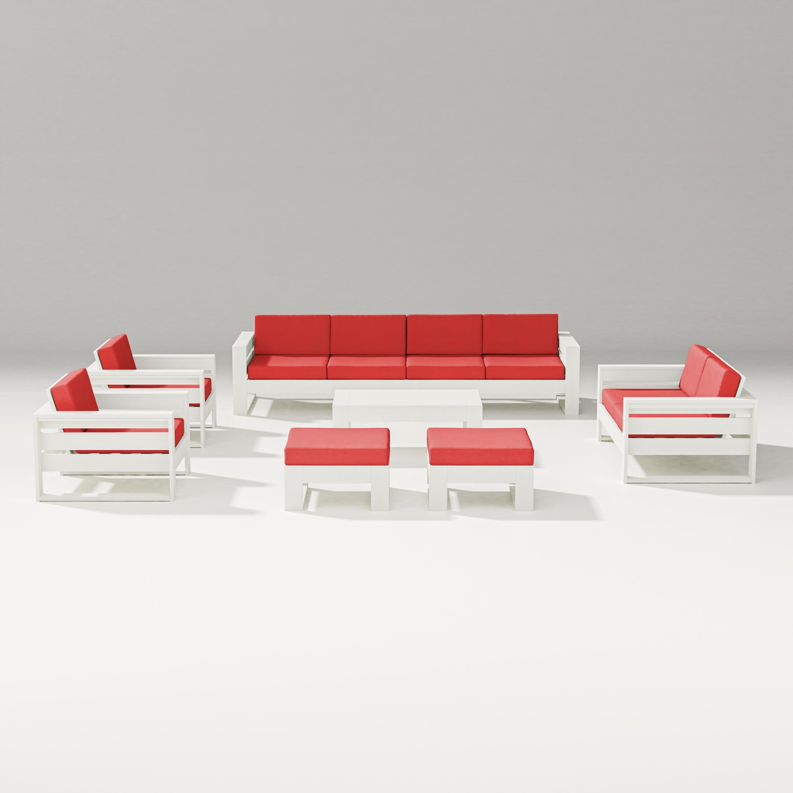 Latitude 8-Piece Lounge Sofa Set in Vintage White / Crimson Linen