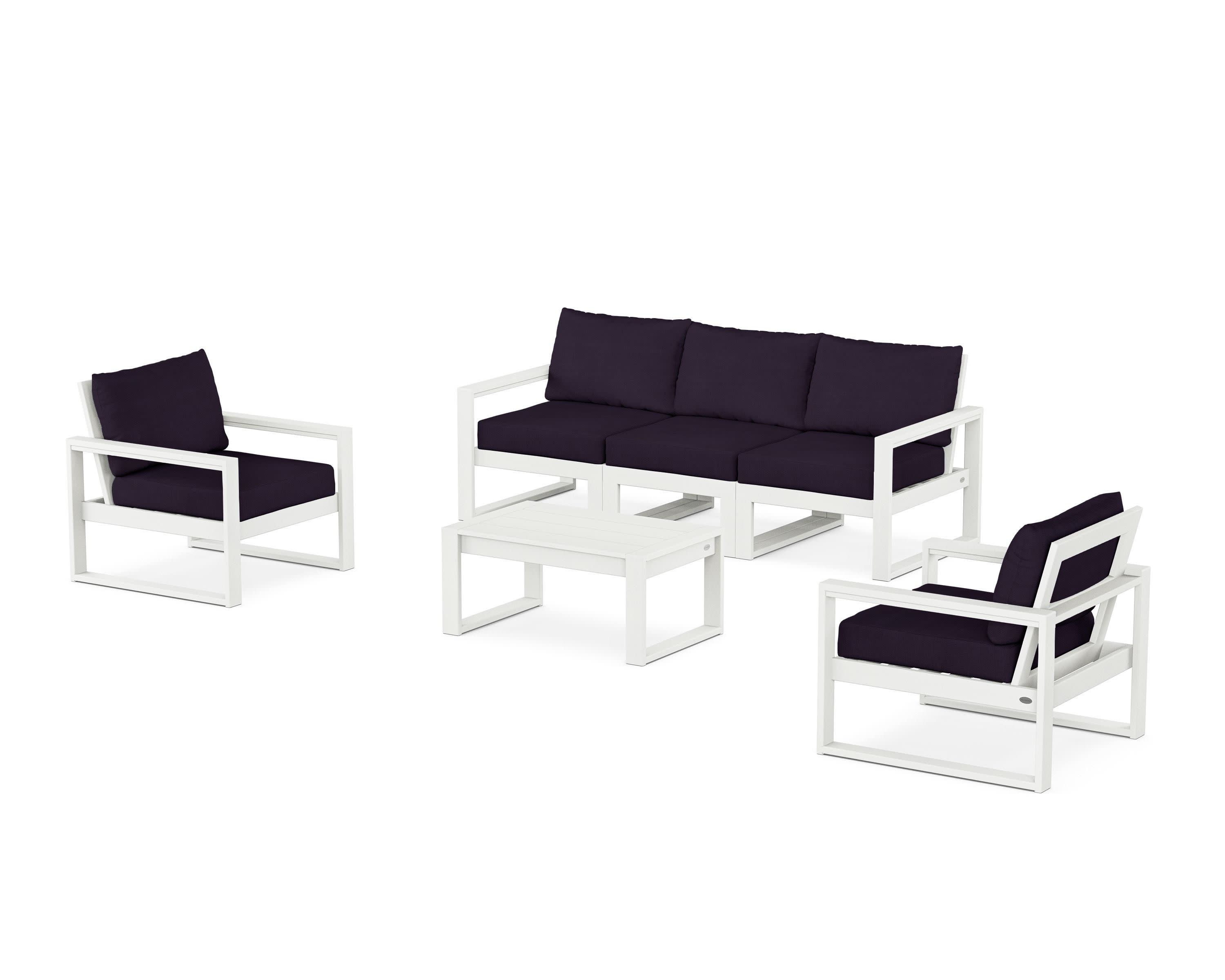 EDGE Sectional 4-Piece Deep Seating Set with Sofa in Vintage White / Navy Linen