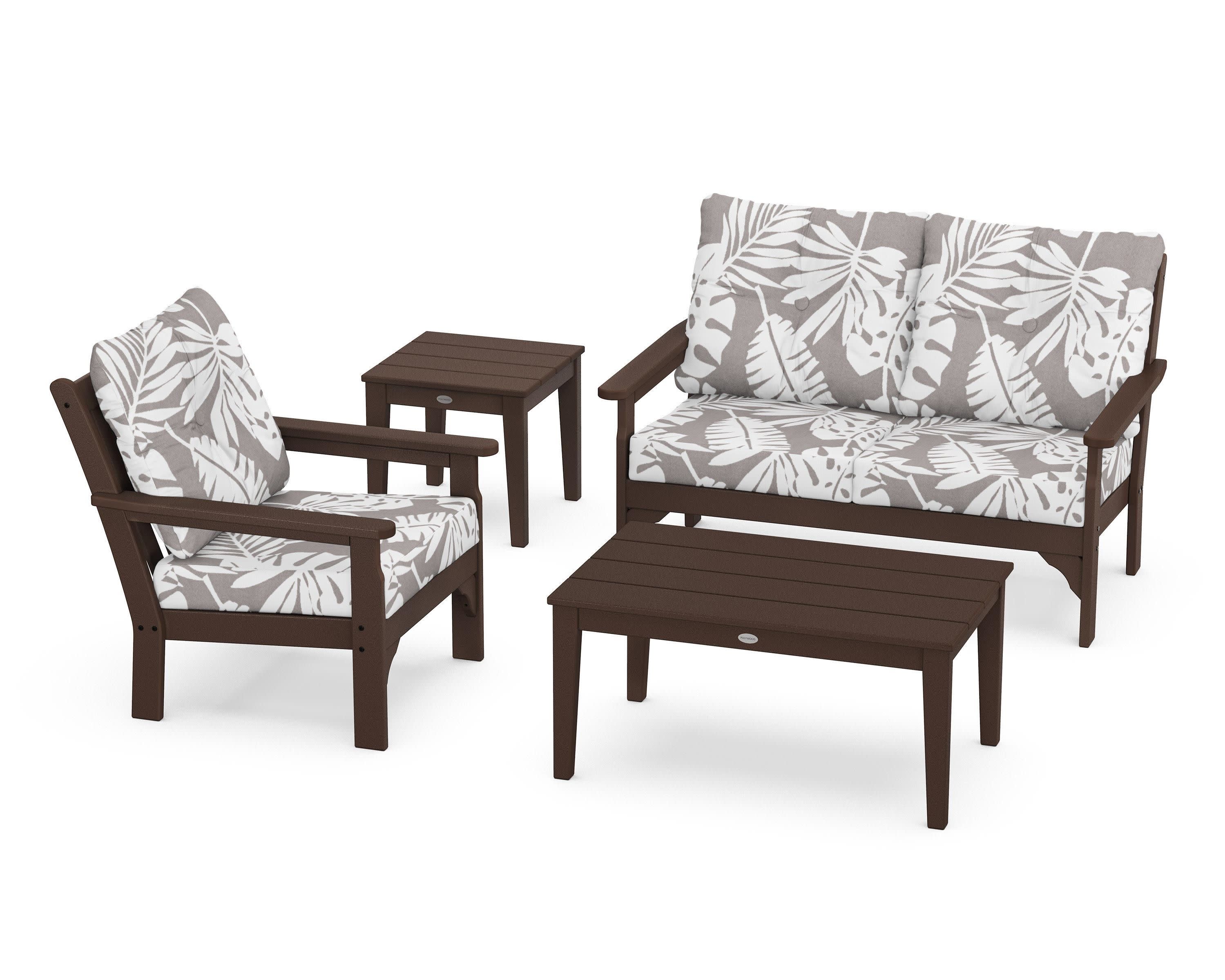 Vineyard 4-Piece Deep Seating Set in Mahogany / Leaf Grey Mist