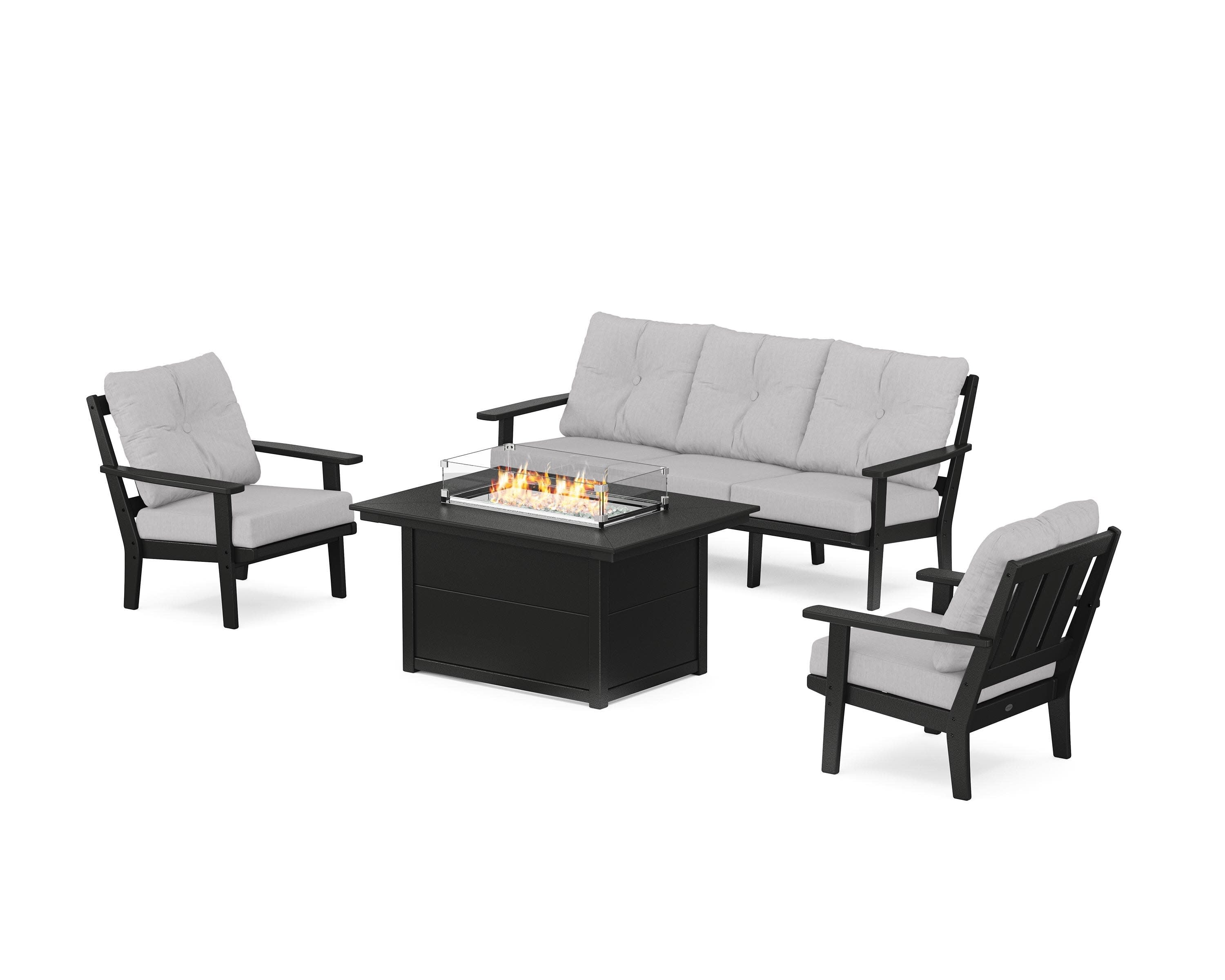Oxford Deep Seating Fire Pit Table Set in Black / Granite