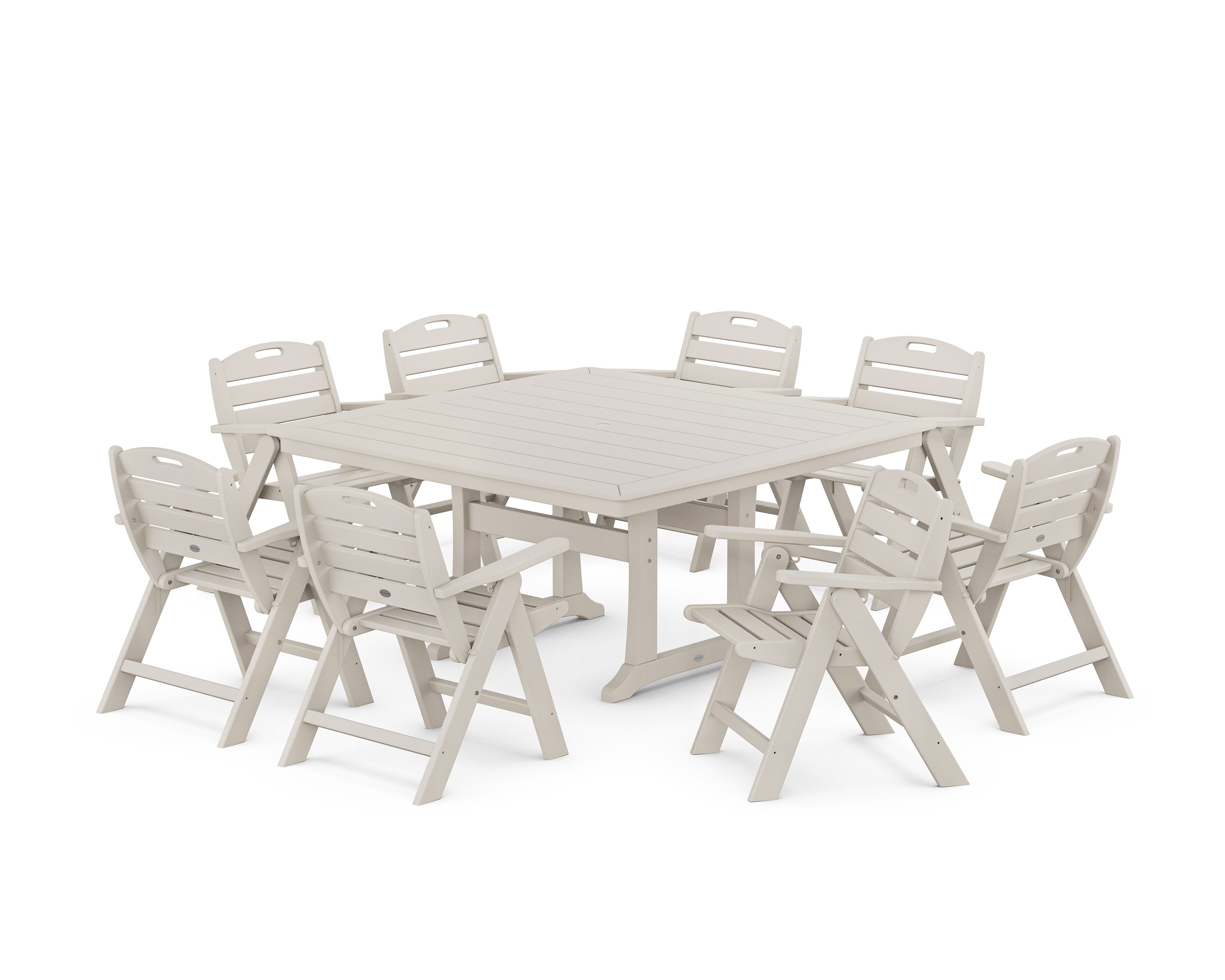 Nautical Lowback 9-Piece Square Dining Set with Trestle Legs in Sand
